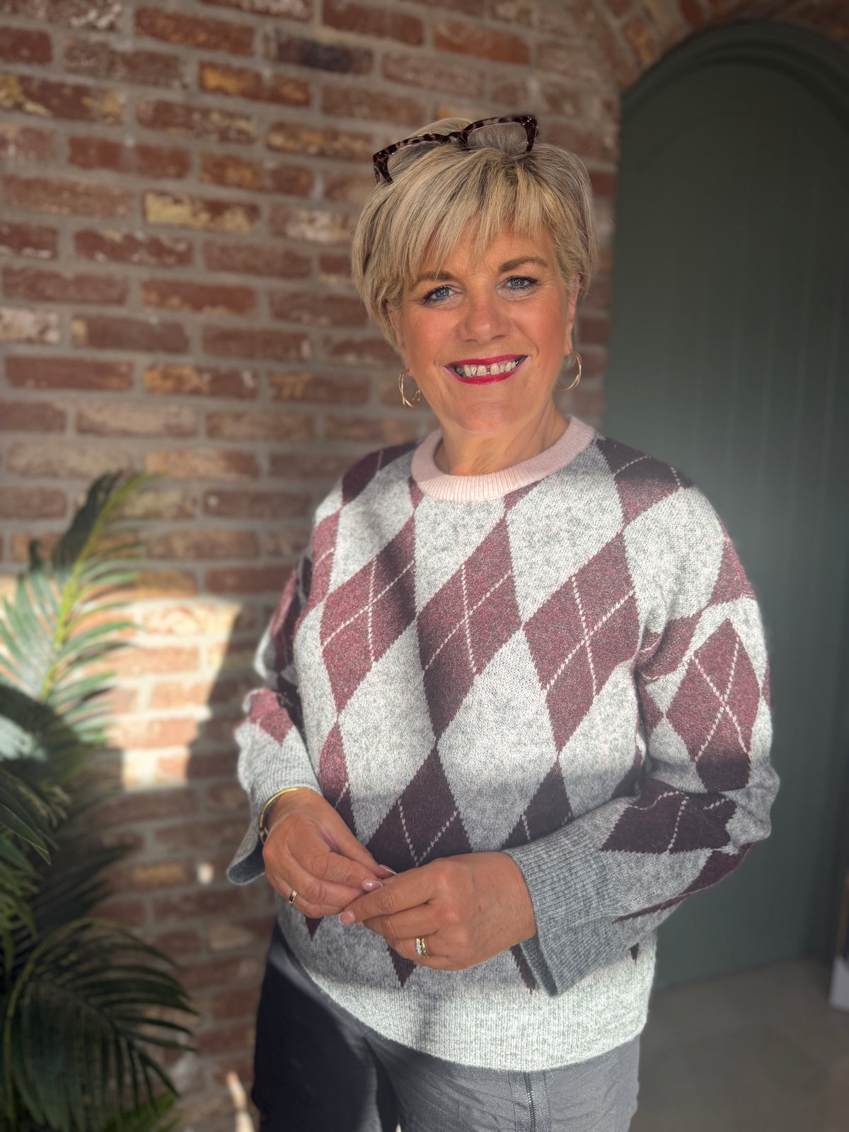 Nutikla diamond pullover in medium grey melange