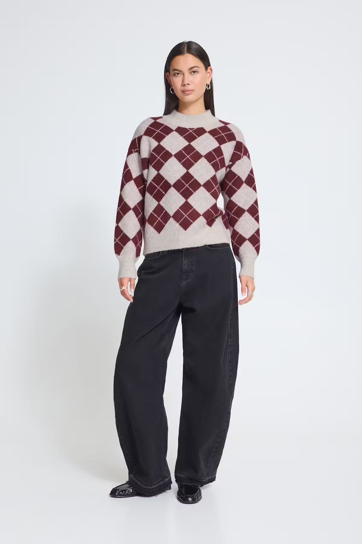 Argyle knit in oatmeal & red
