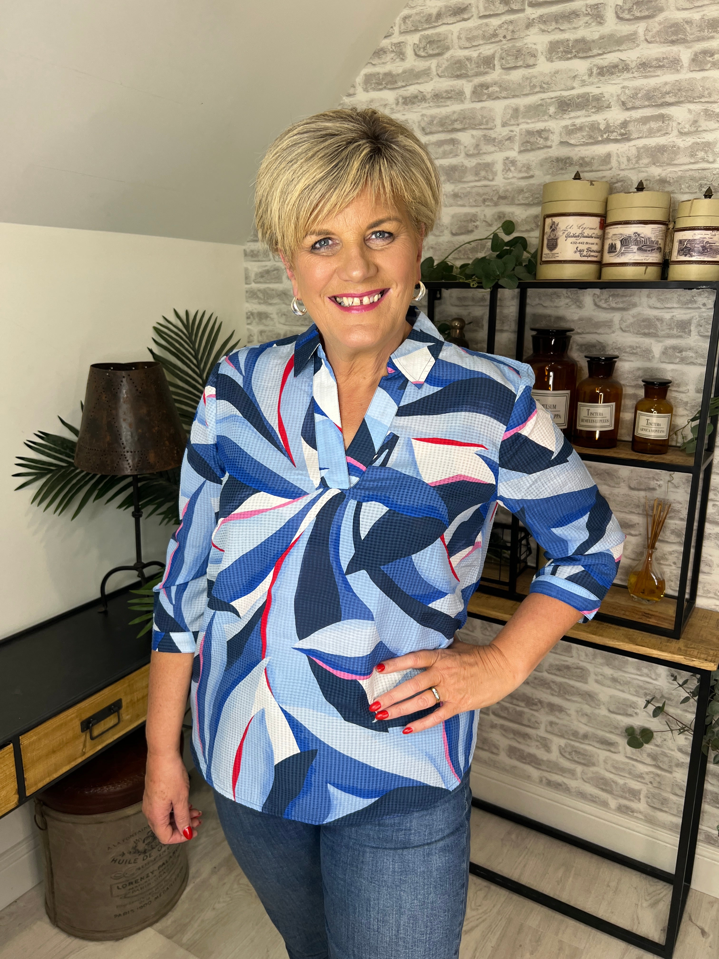 Cecil Print Blouse In Urban Navy