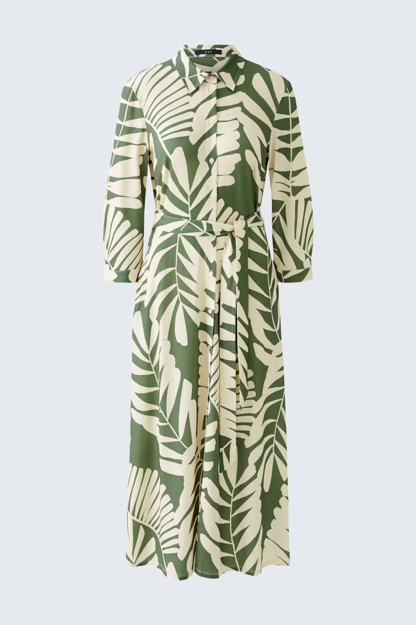 Oui Floral Shirt Dress In Khaki & Stone