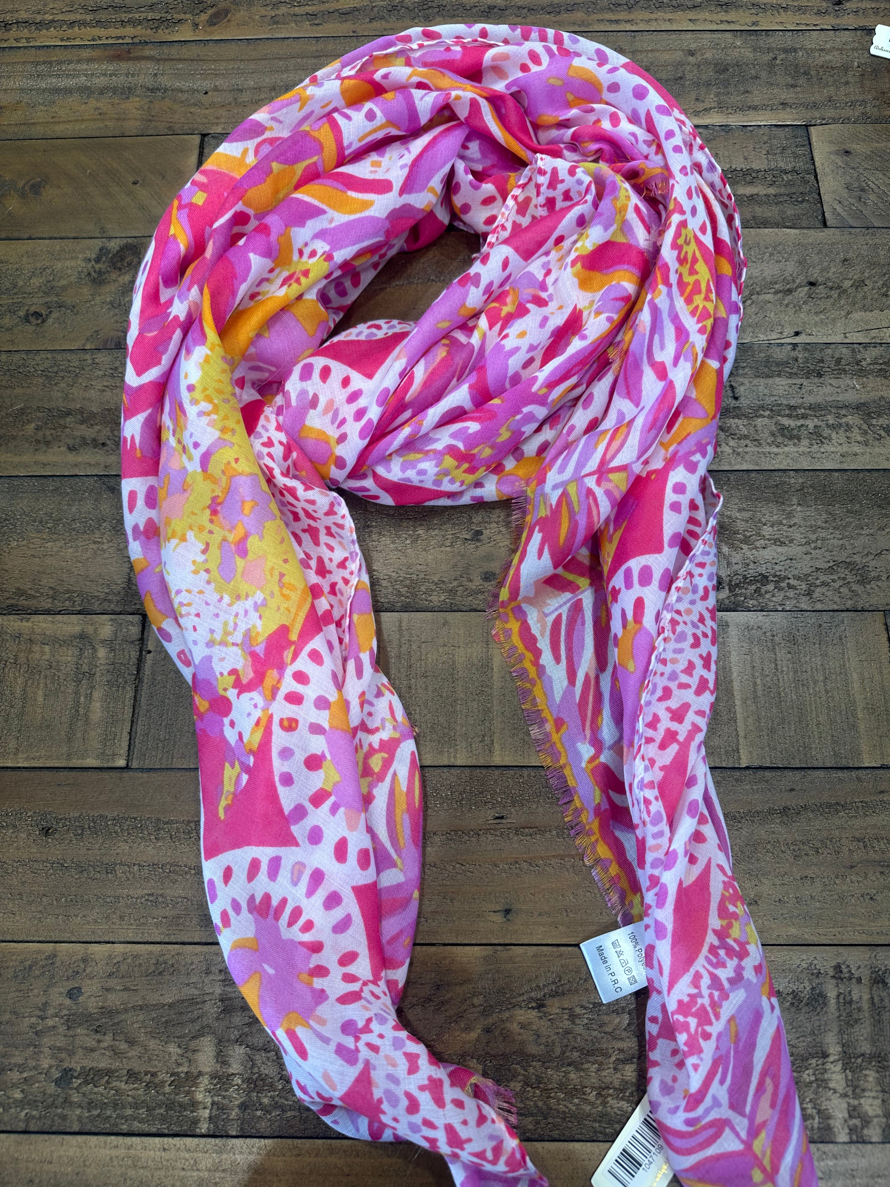 Polly Watercolour Flower Scarf In Hot Pink