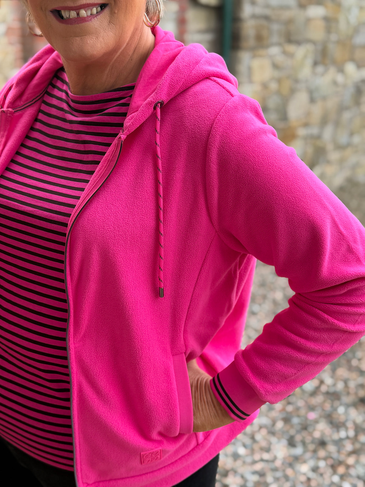 Fleece hooded jacket in pink flash