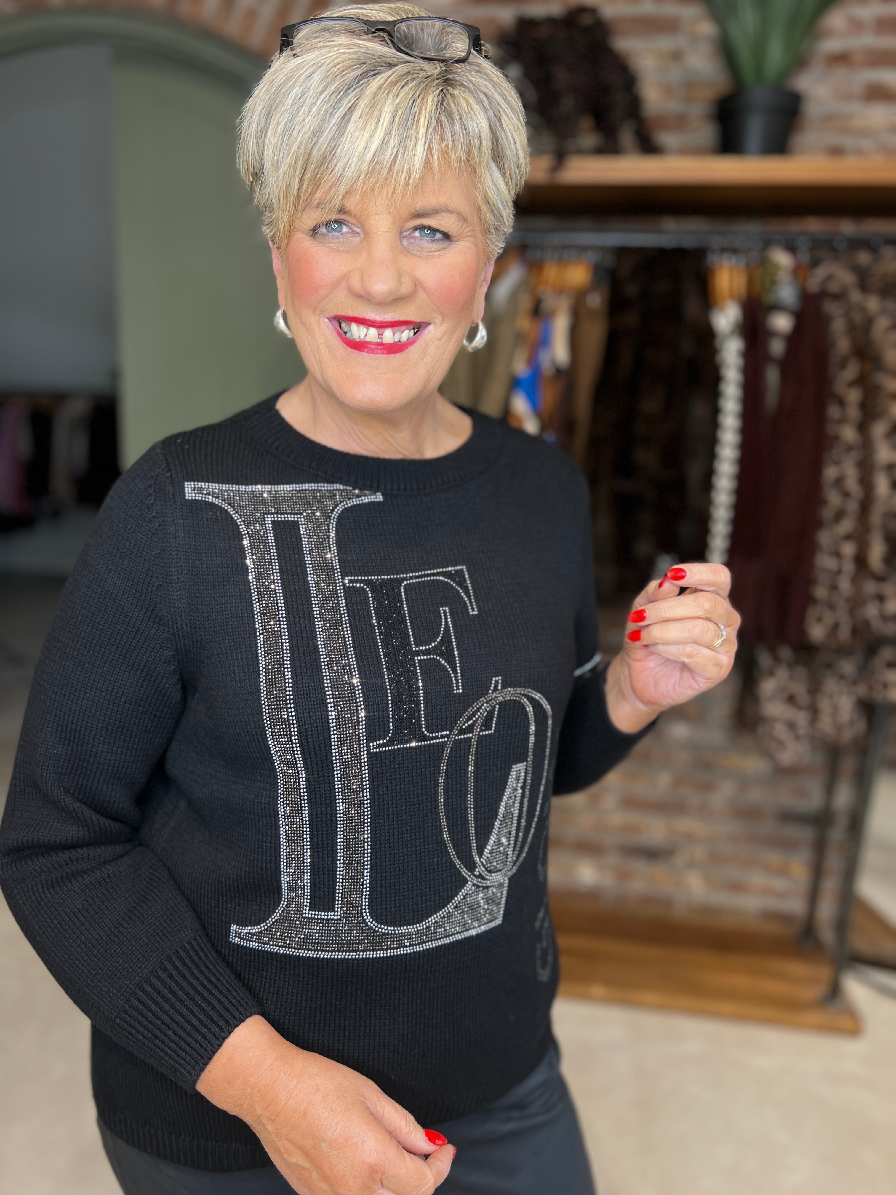 Monari Sweatshirt With Rhinestones In Black