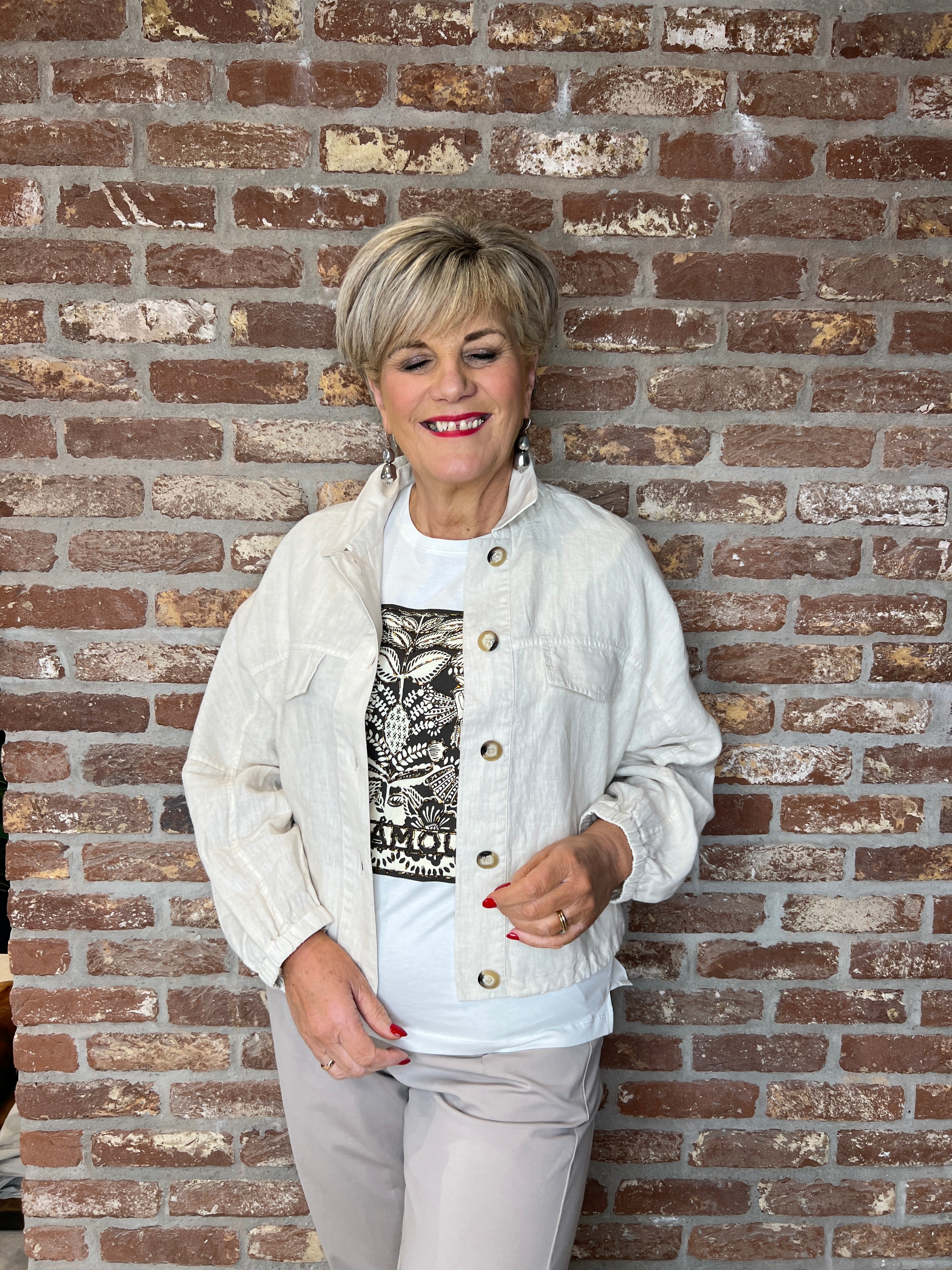 Oui Patterned t-shirt In Optic White