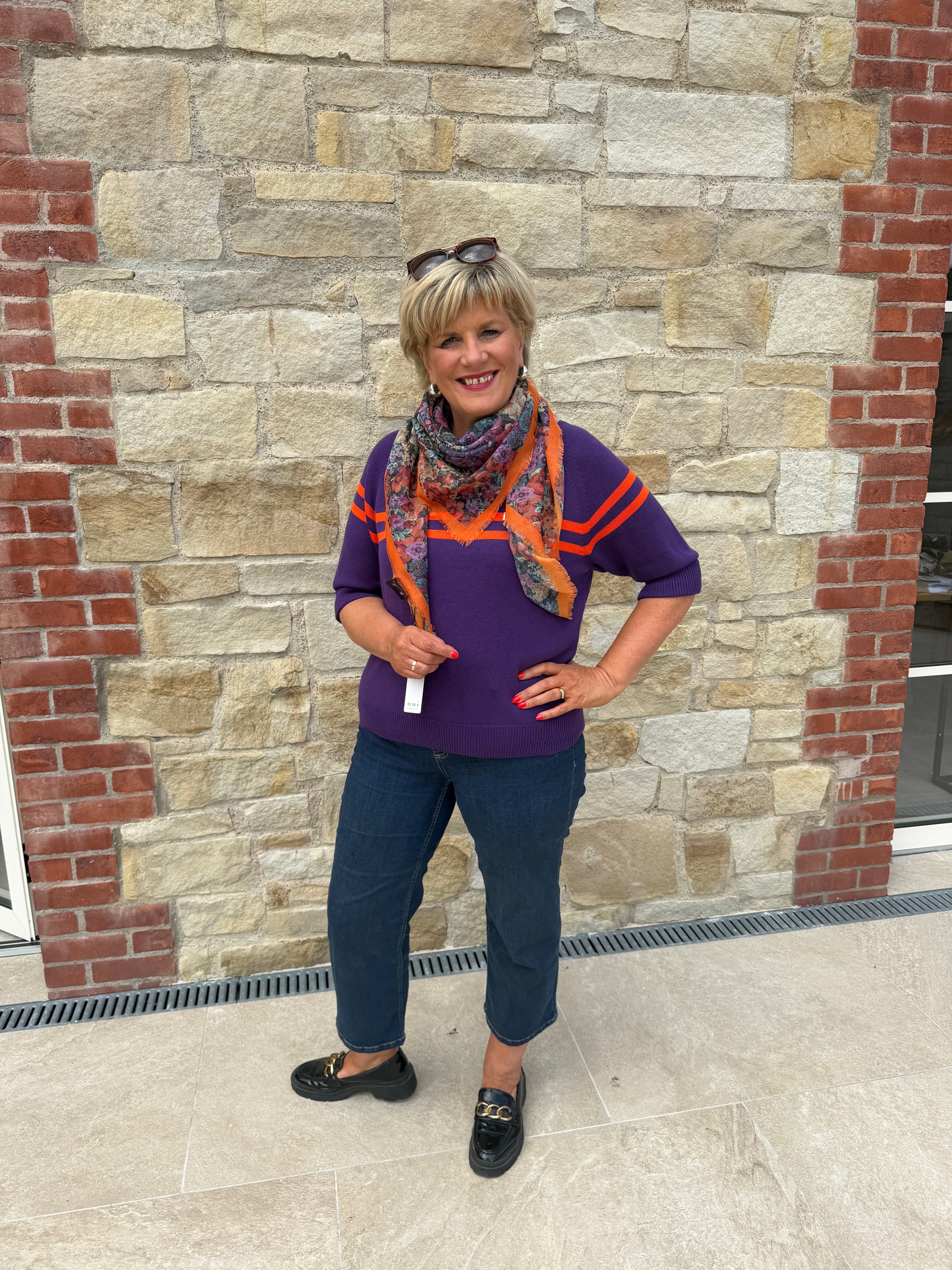 Oui Pullover Jumper In Dark Violet Orange
