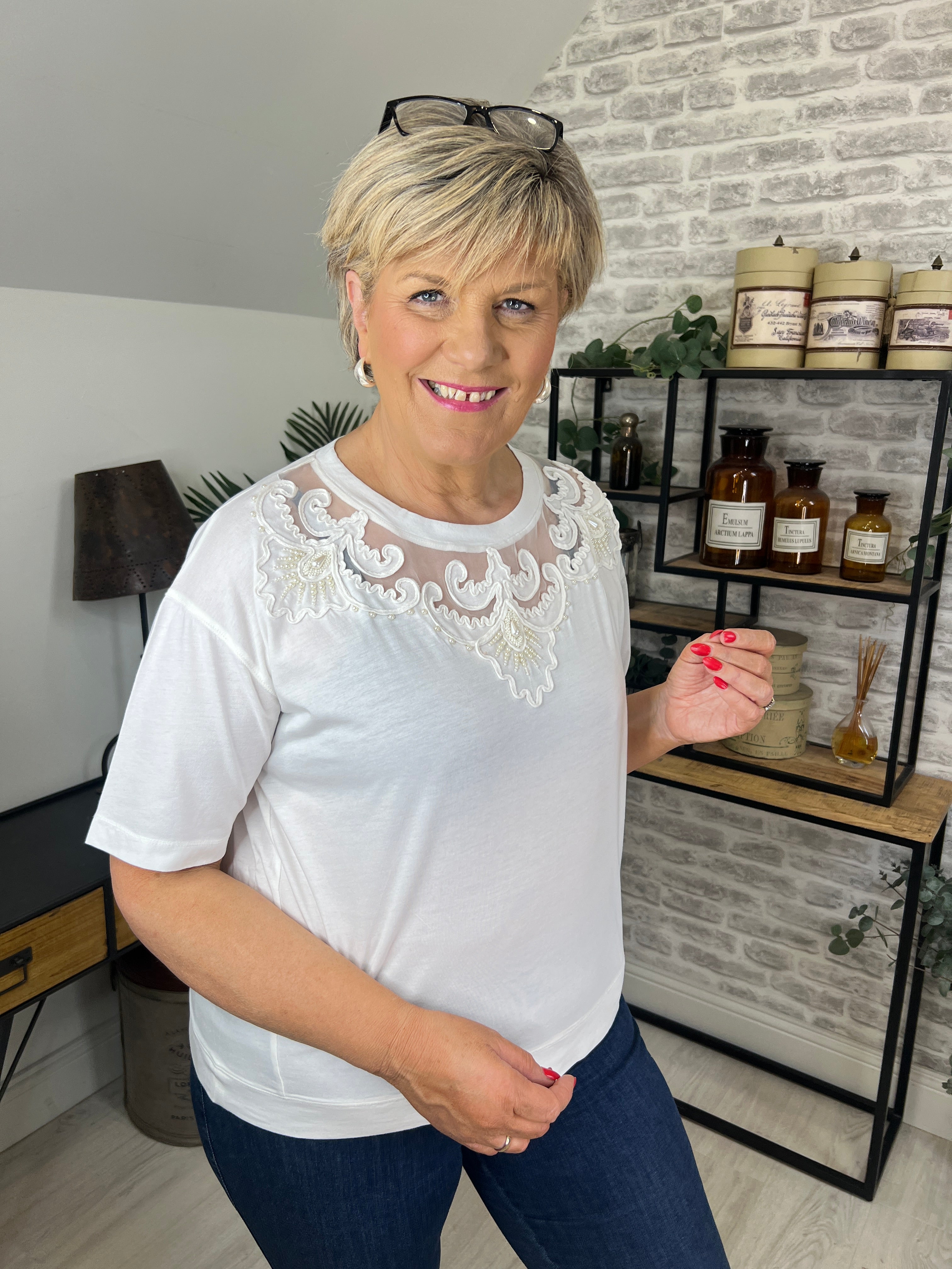 Monari T-shirt With Beads In Off White