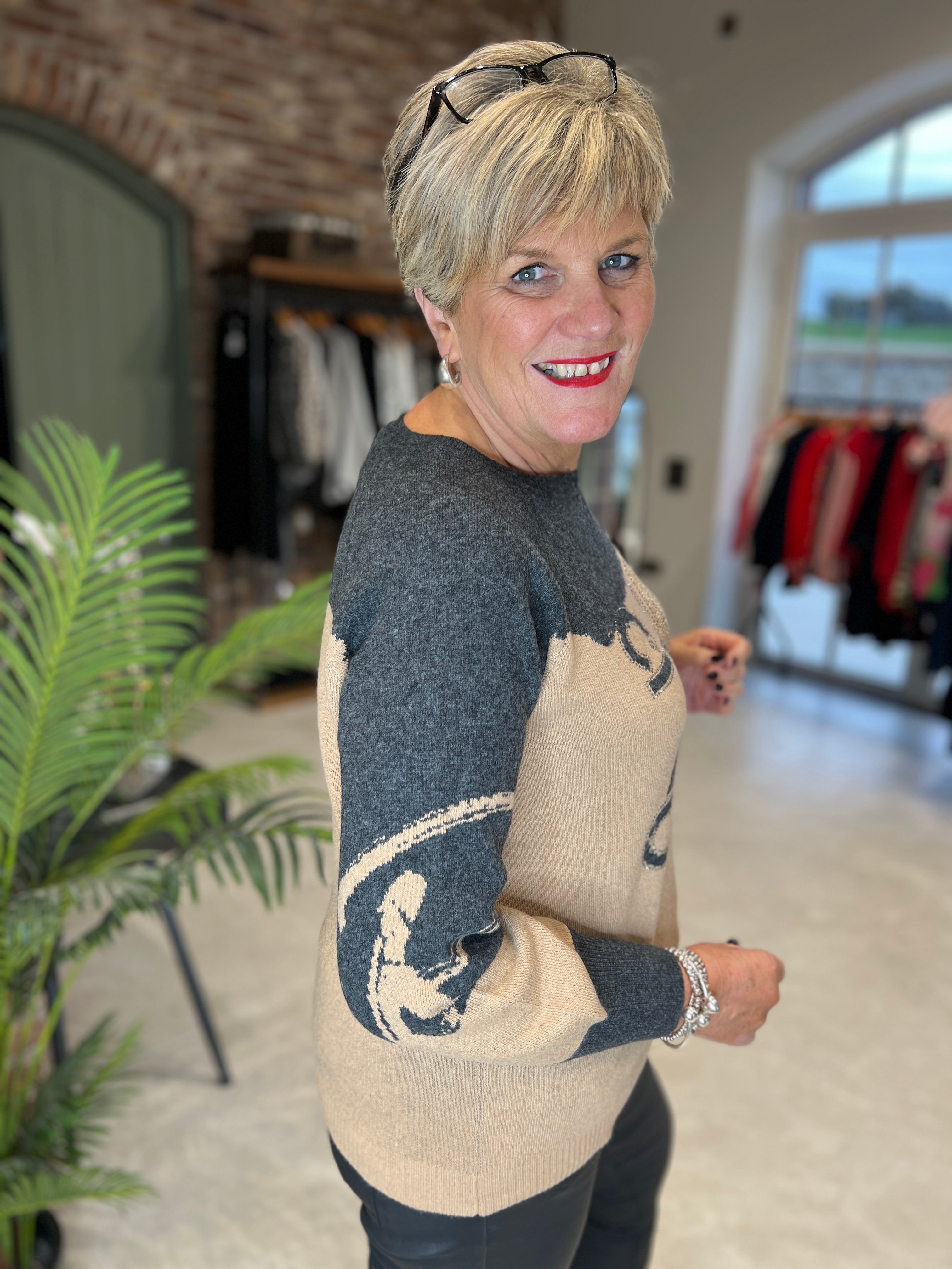 Monari Pullover In Cognac Pattern