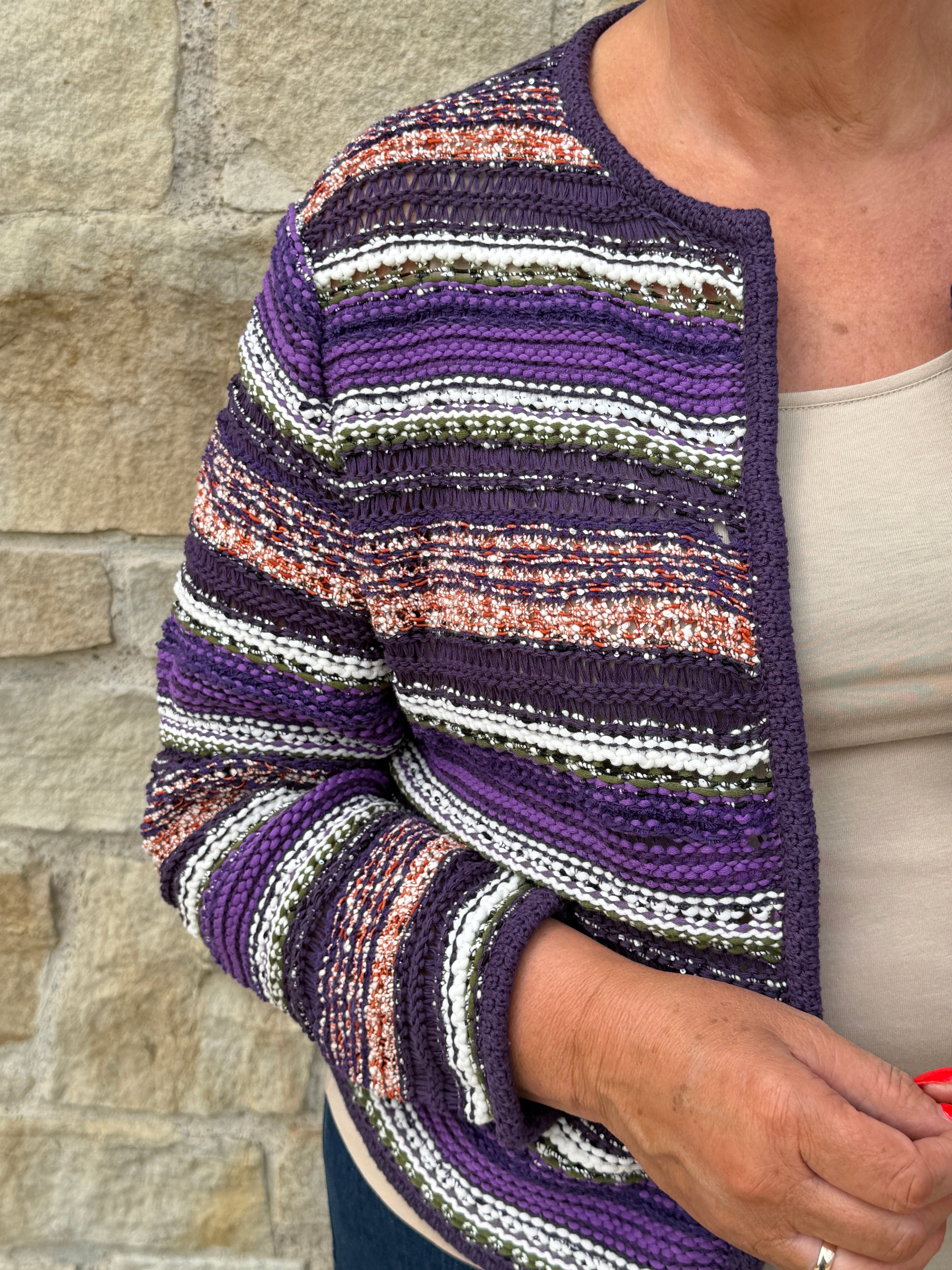 Oui Knit Jacket In Dark Violet Orange