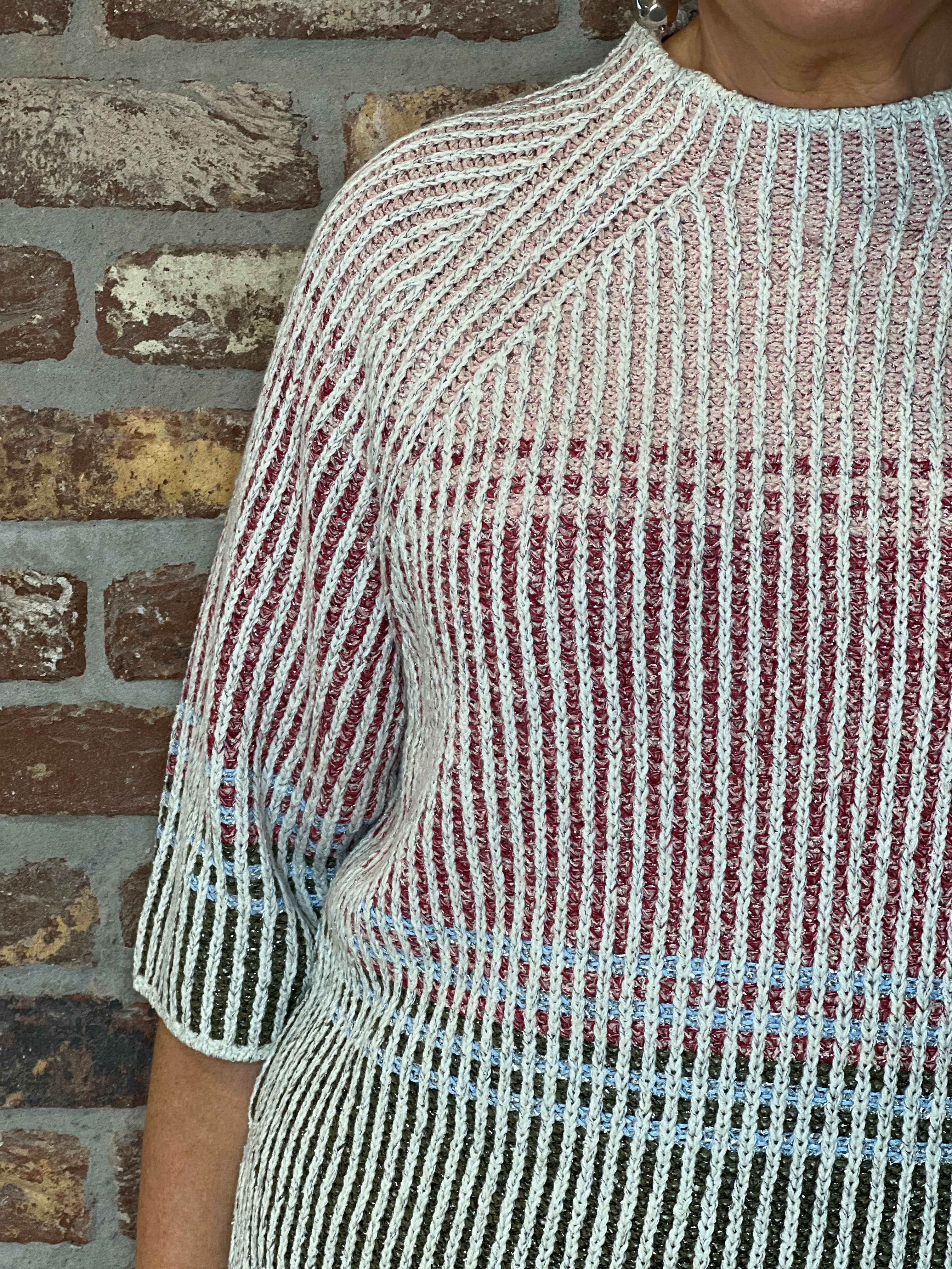 Oui block stripe pullover In White & pink
