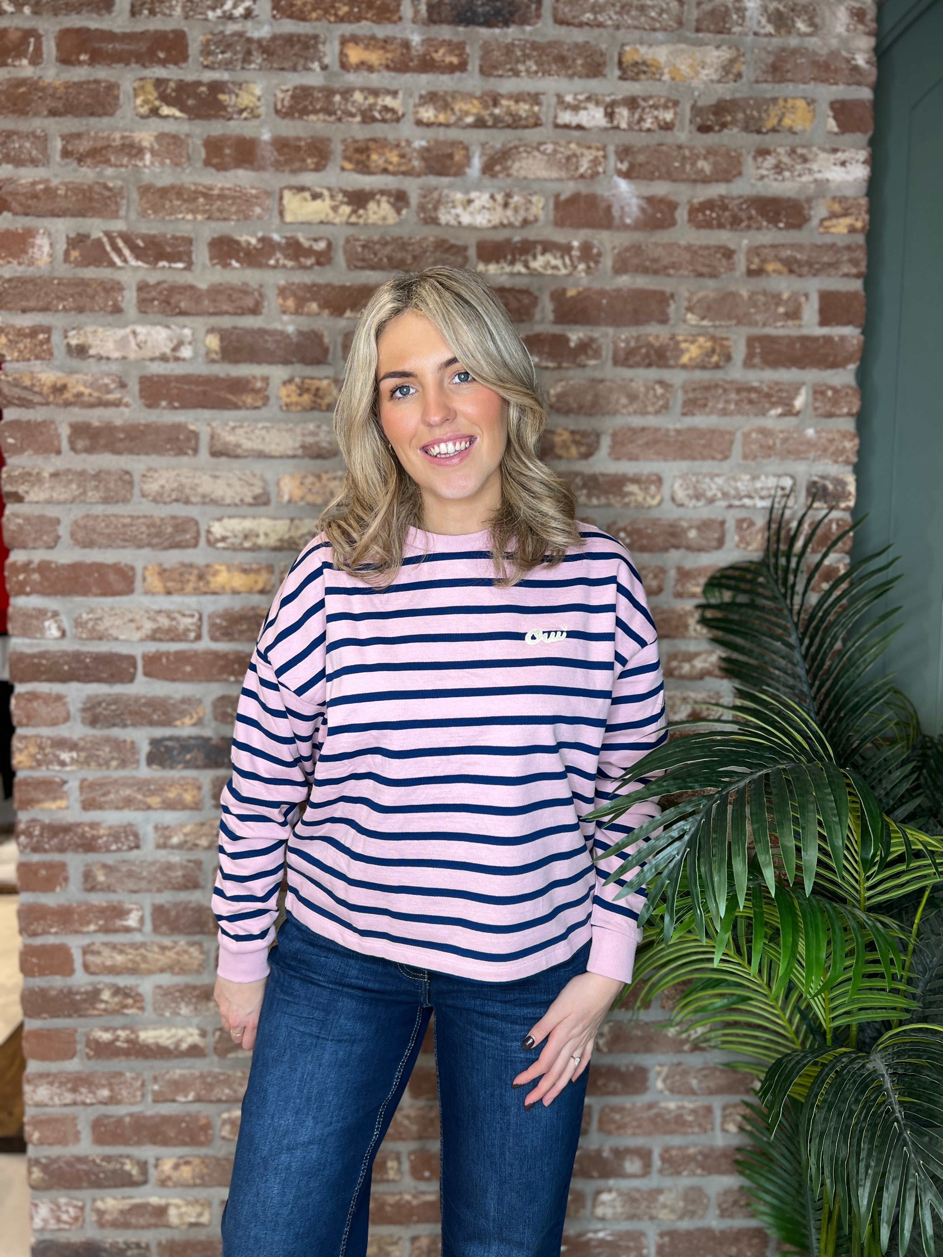 Saint Tropez Striped Sweatshirt In Pink & Navy
