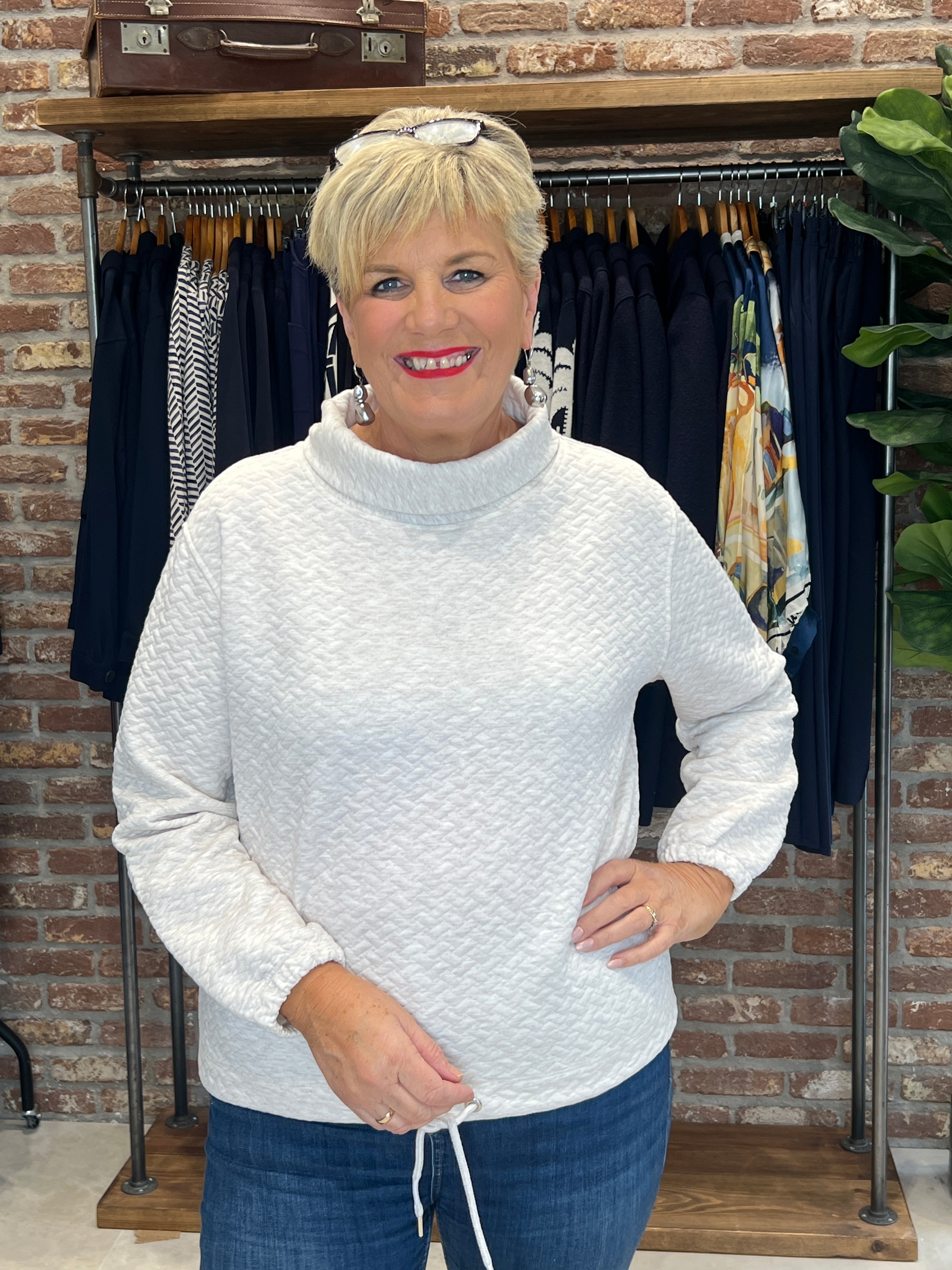 More & More Collar Sweatshirt In Cream Melange
