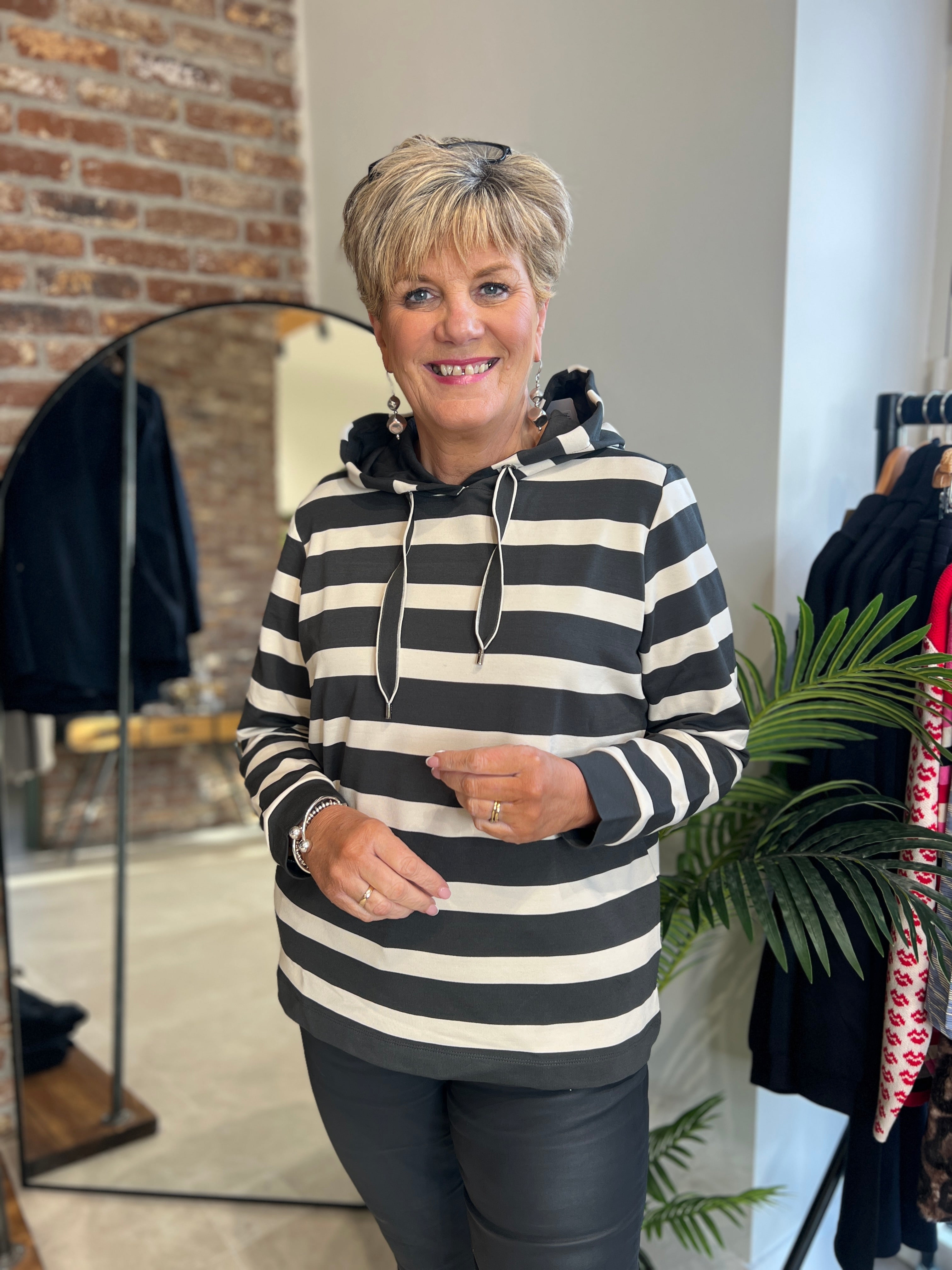 Cecil Striped Hoodie In Raw Khaki