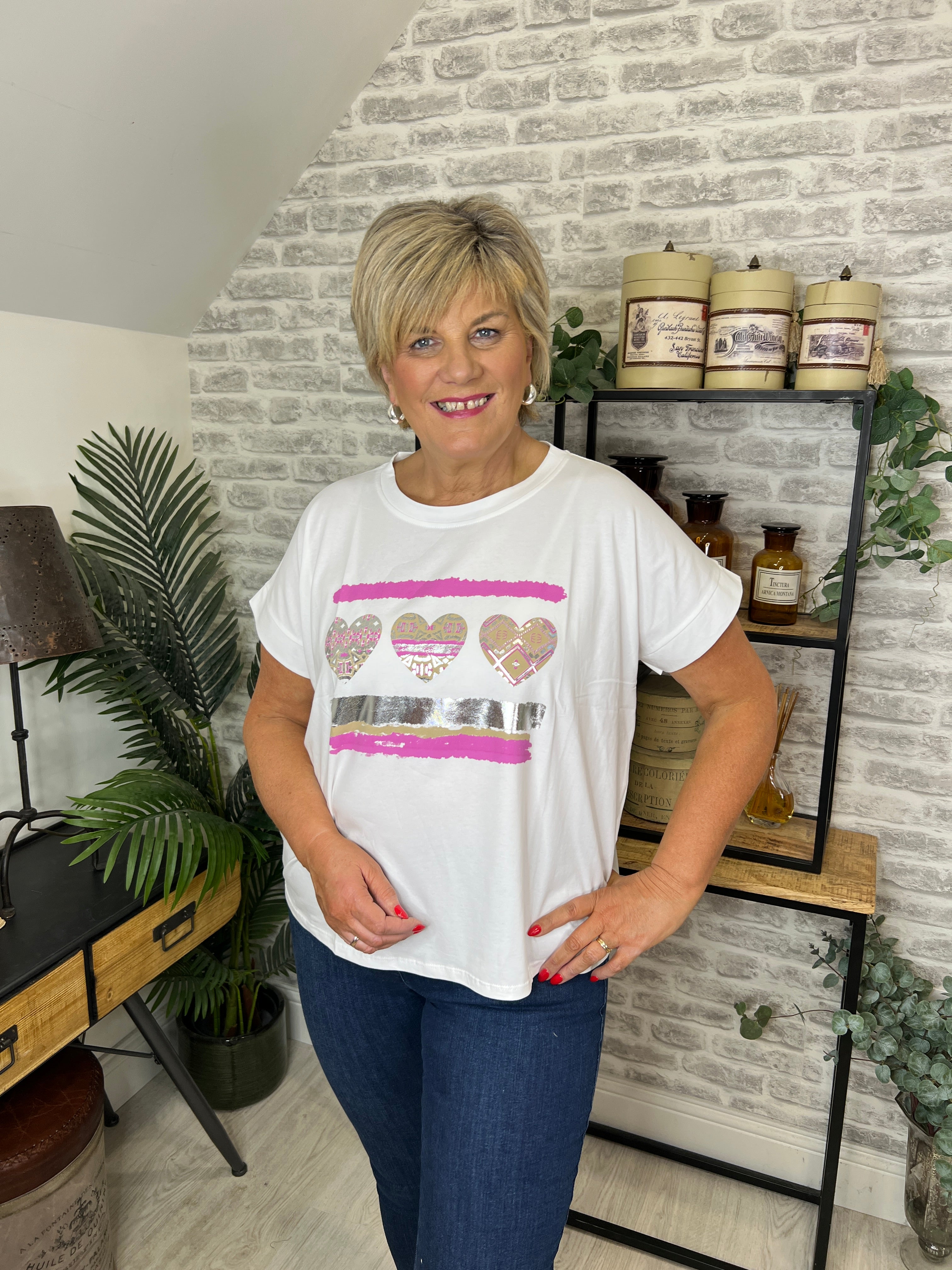 Deck By Decollage Pink Heart T-shirt In White