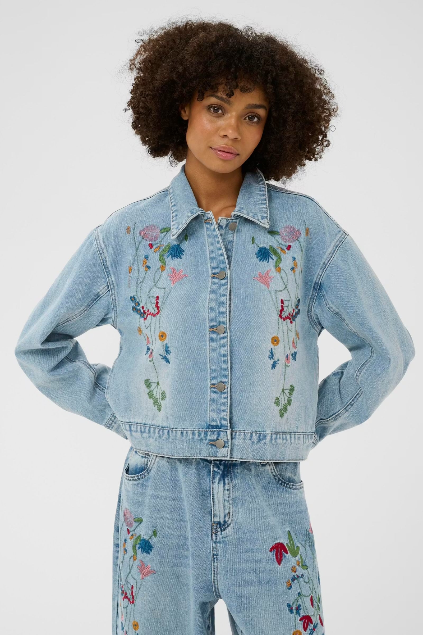 Culture Embroidery Denim Jacket In Light Wash