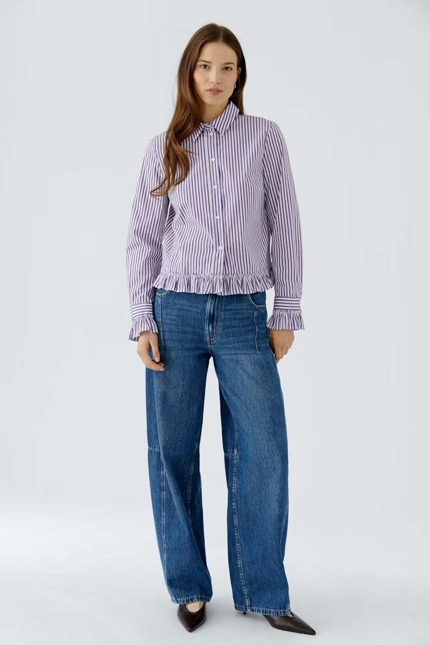 Striped shirt blouse in white & violet