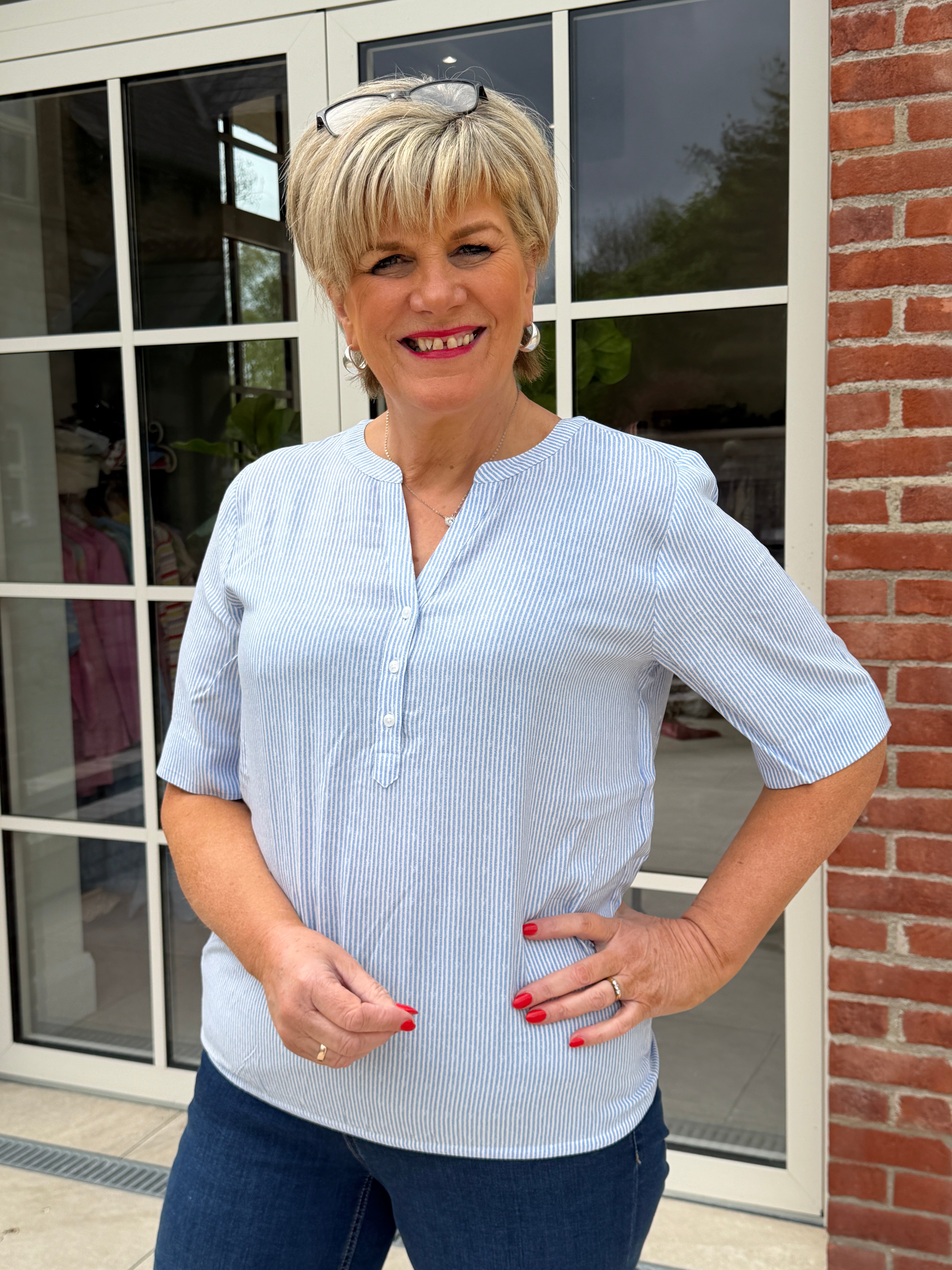 Cecil striped blouse in blue & white
