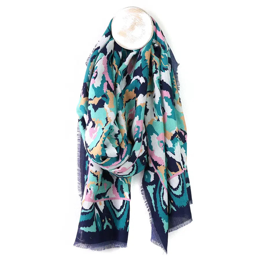 Pom abstract Print Scarf In teal mix