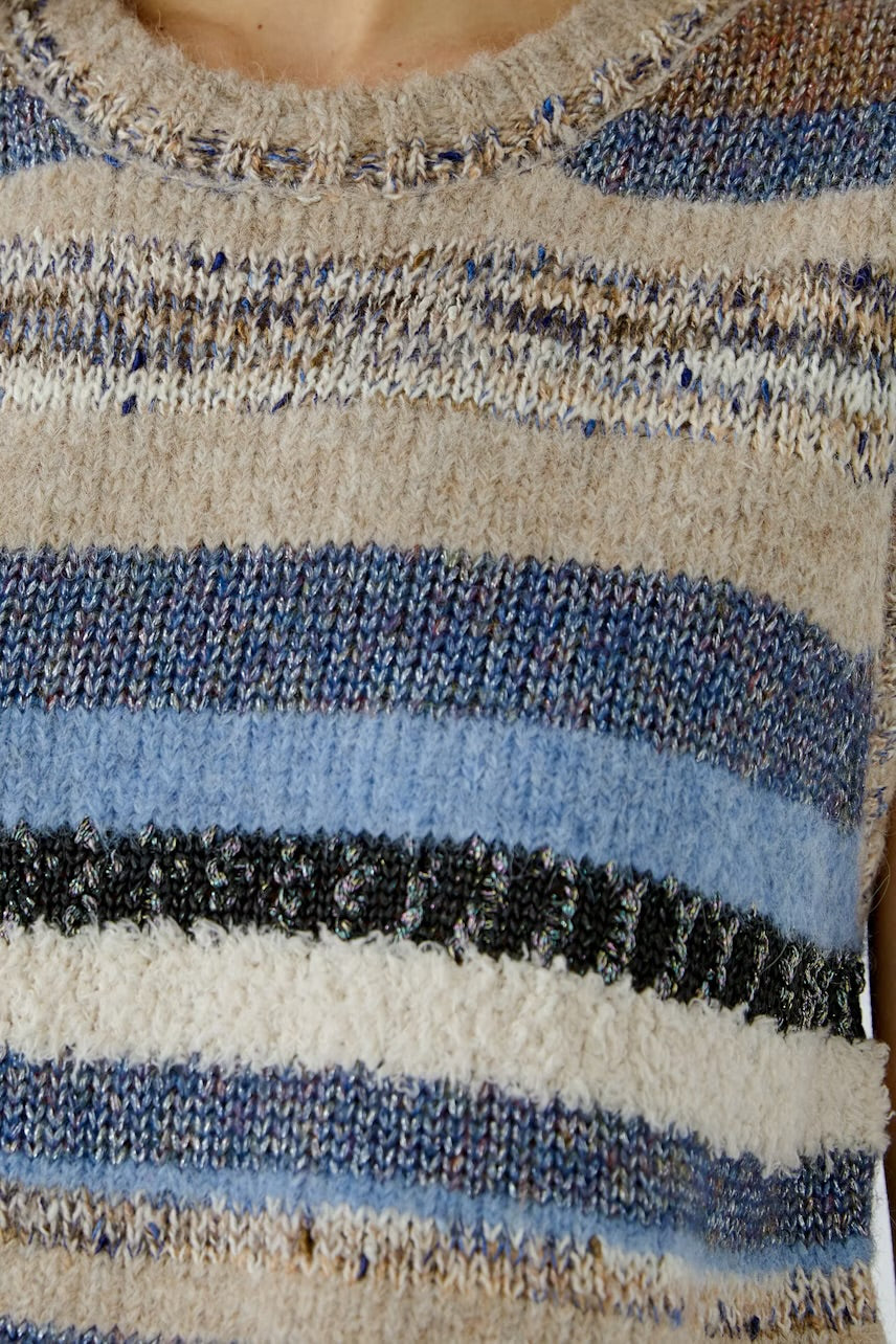 Oui Pullover Vest In Light brown & blue
