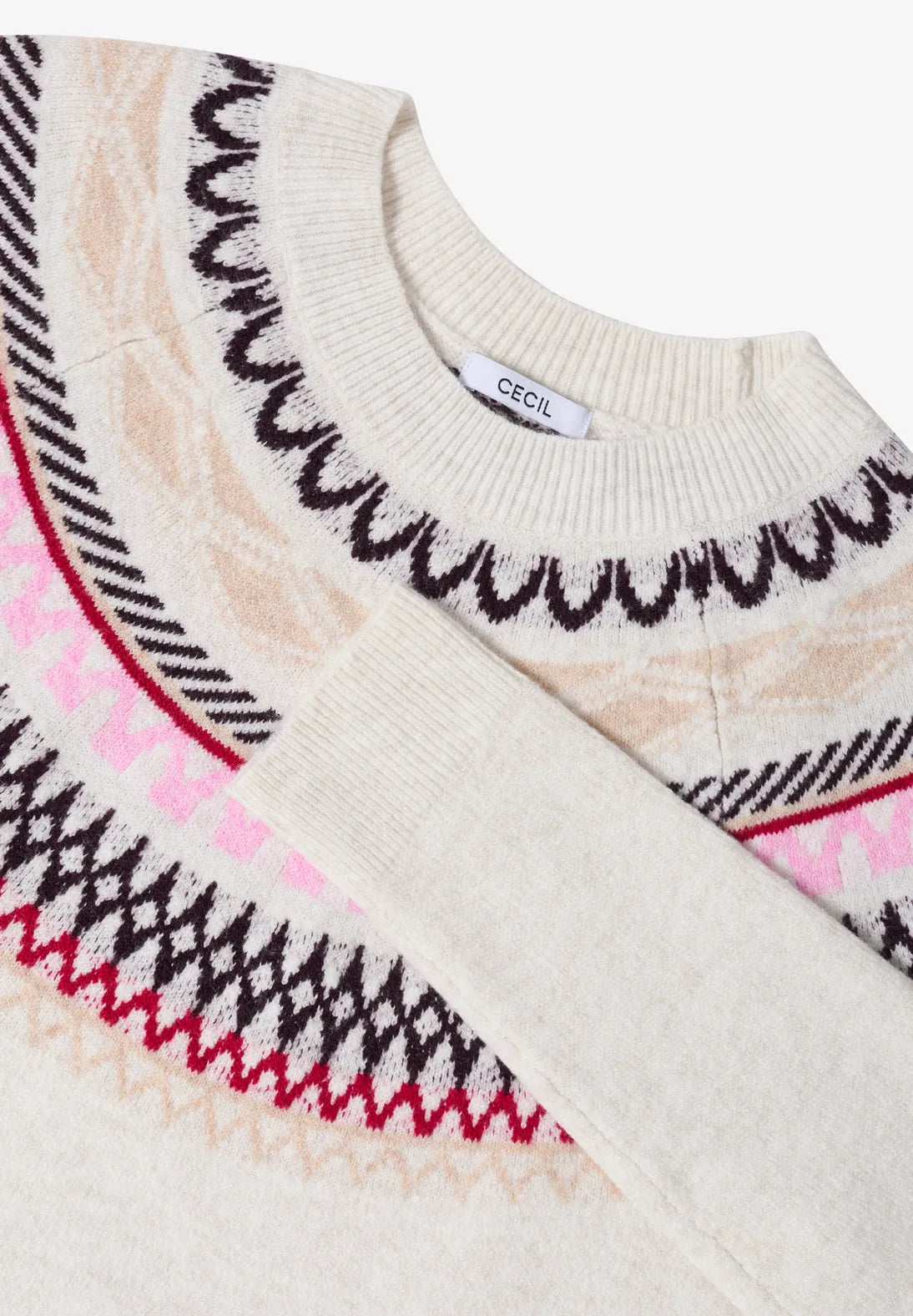 Cecil Cosy Jacquard Pullover In Eggshell Melange