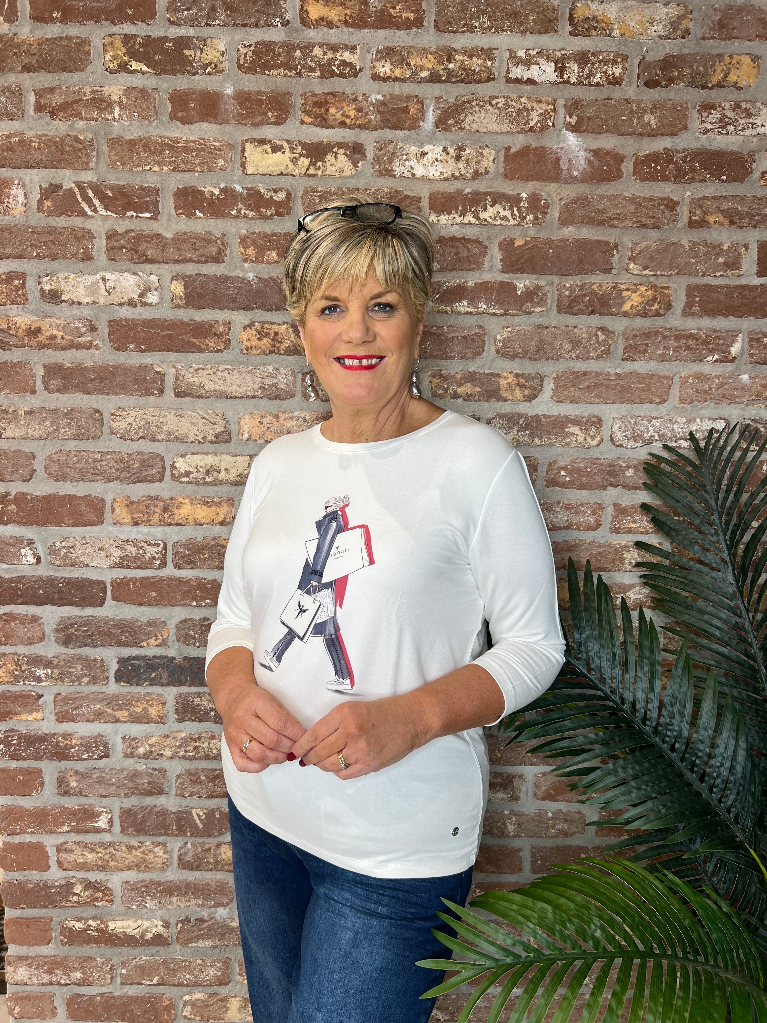 Monari Lady Print Top In Off White