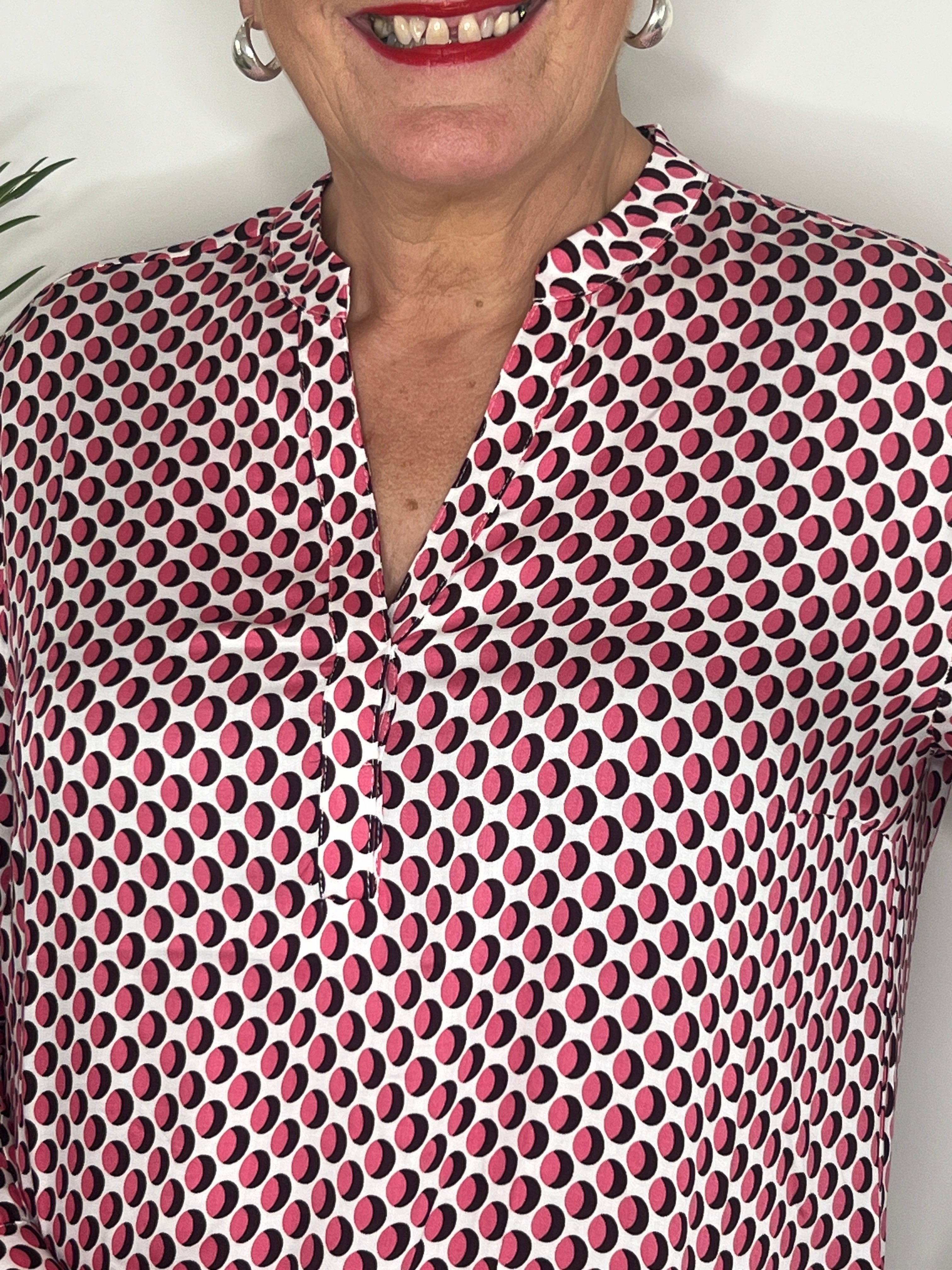 More & More Threetone Print Blouse In Berry