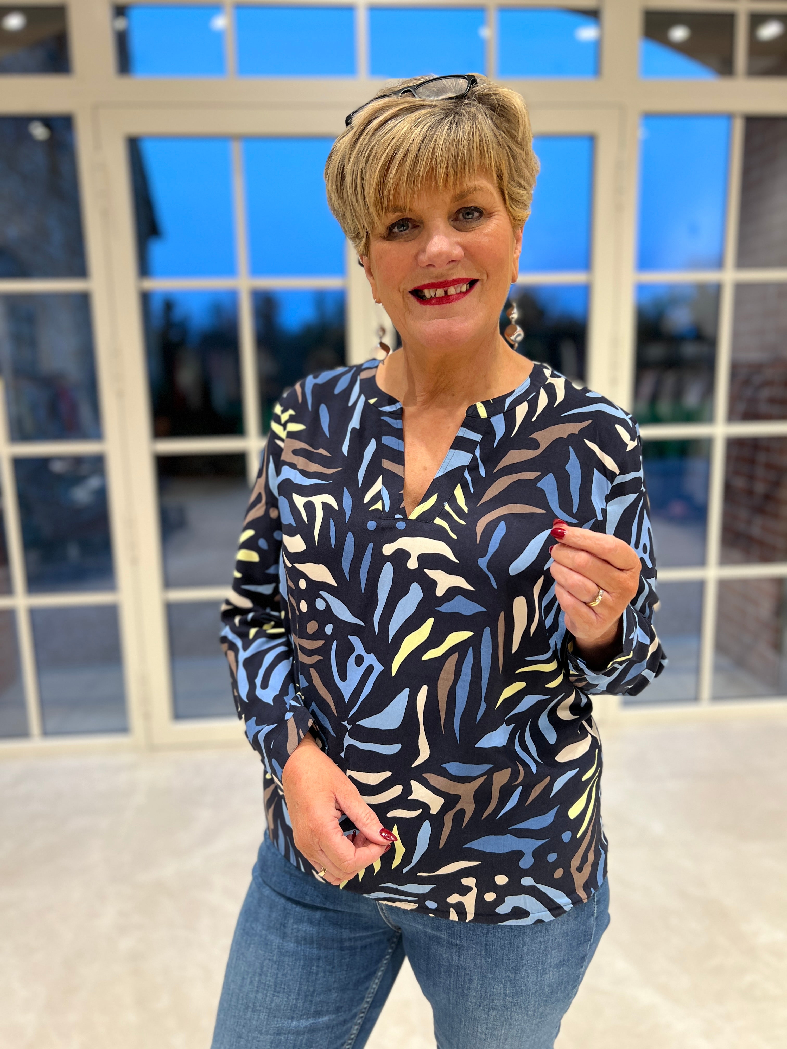 Cecil Multi Blouse In Universal Blue