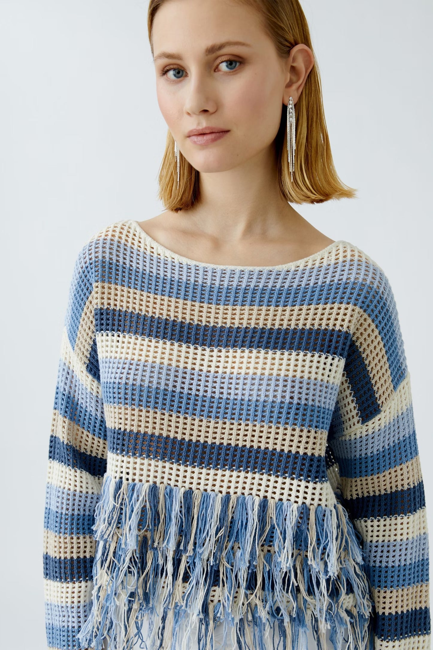 Oui Fringed Jumper In Blue Multi