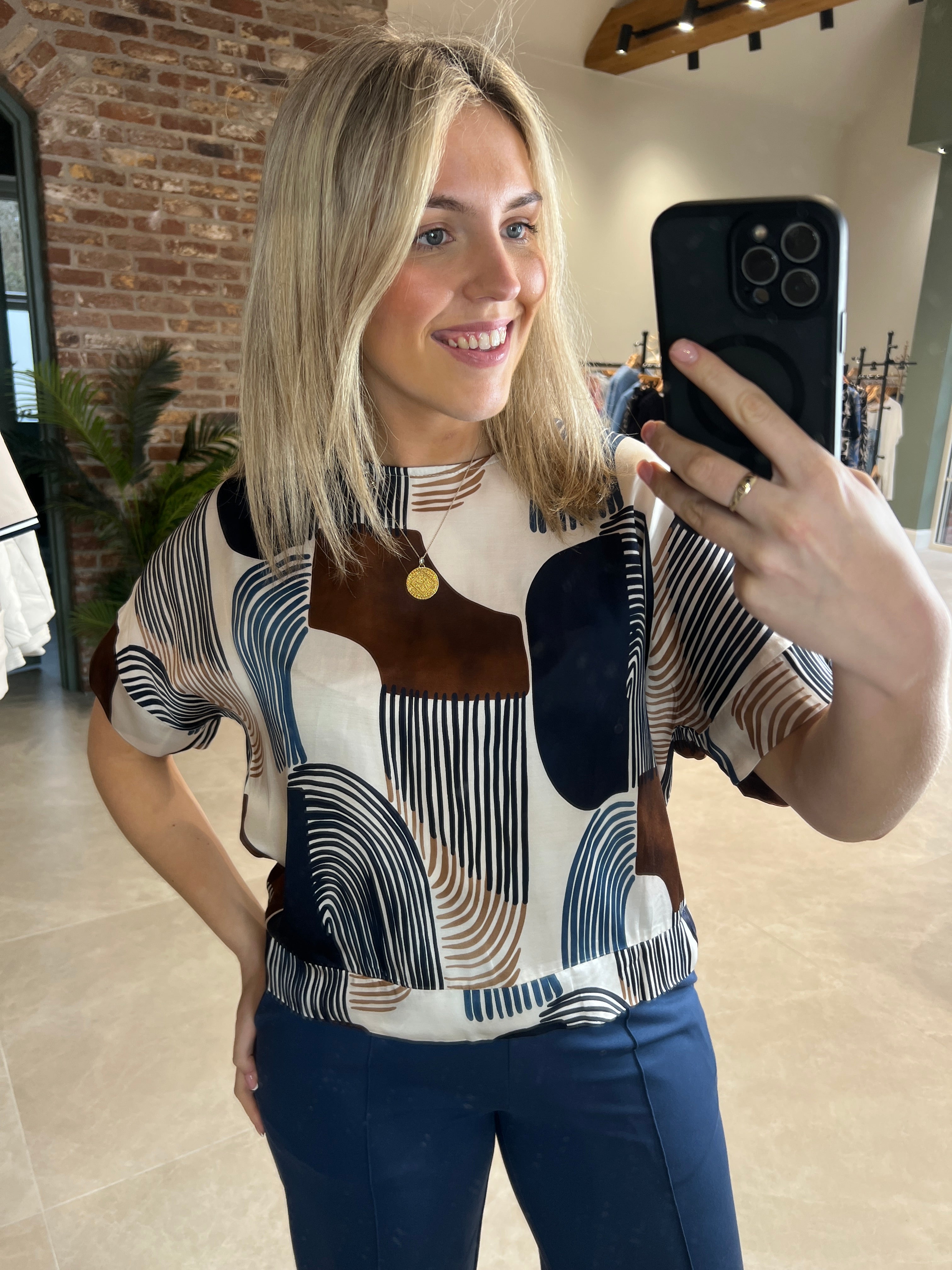 Deck By Decollage Printed Blouse In Brown