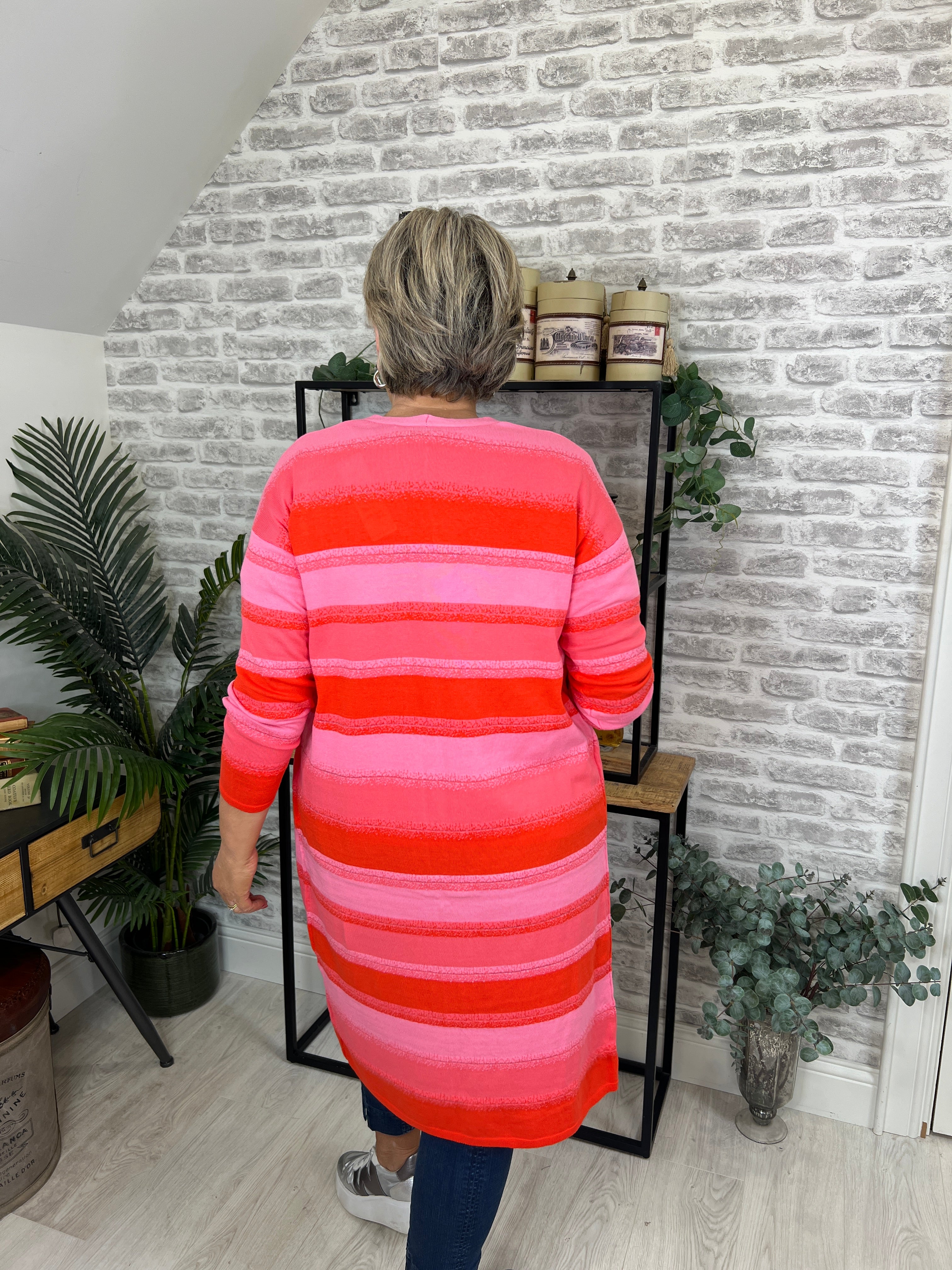 Milano Italy Striped Cardigan In Red Multi