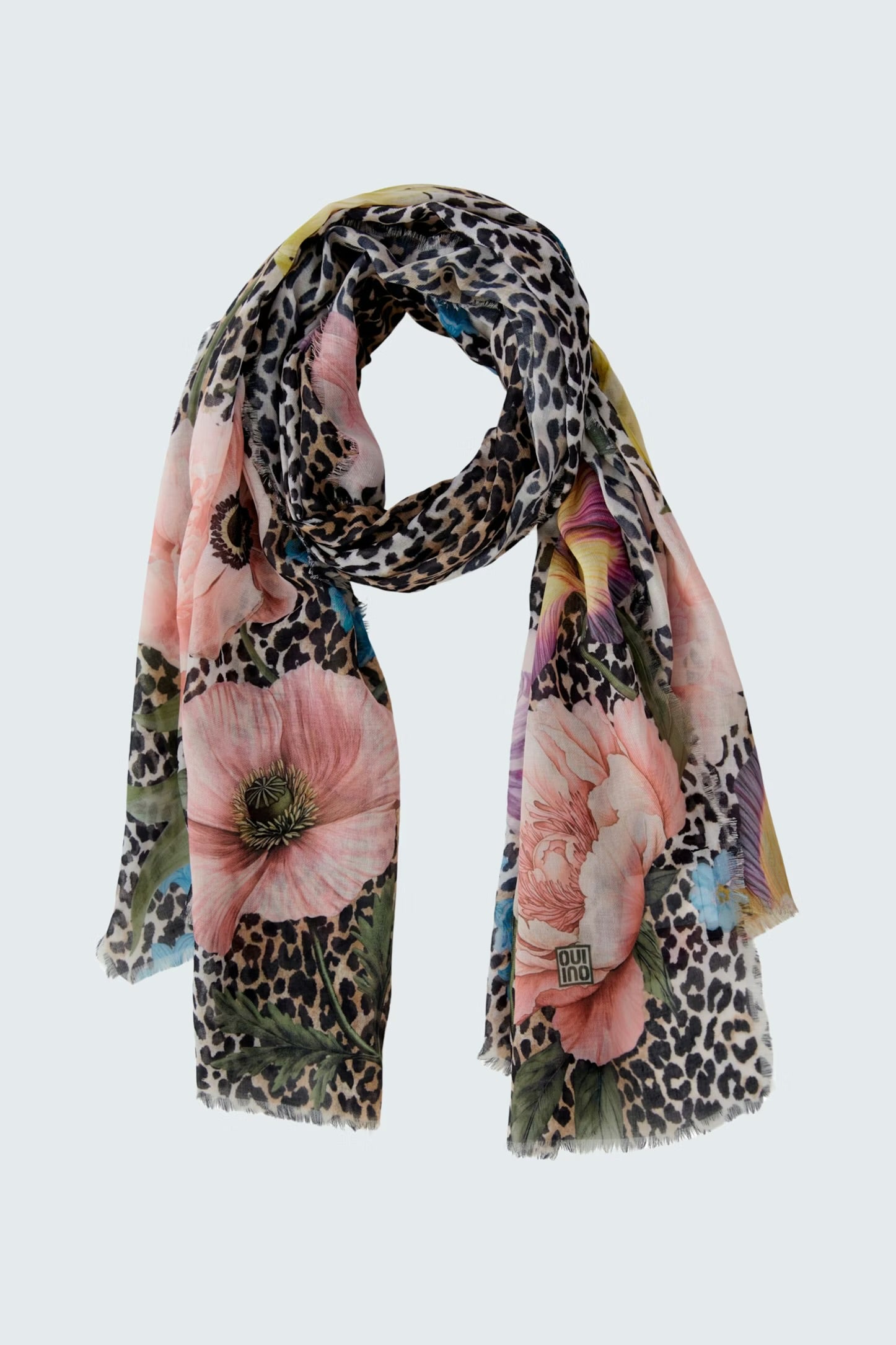 Oui Leopard & Floral Scarf In Gold Red