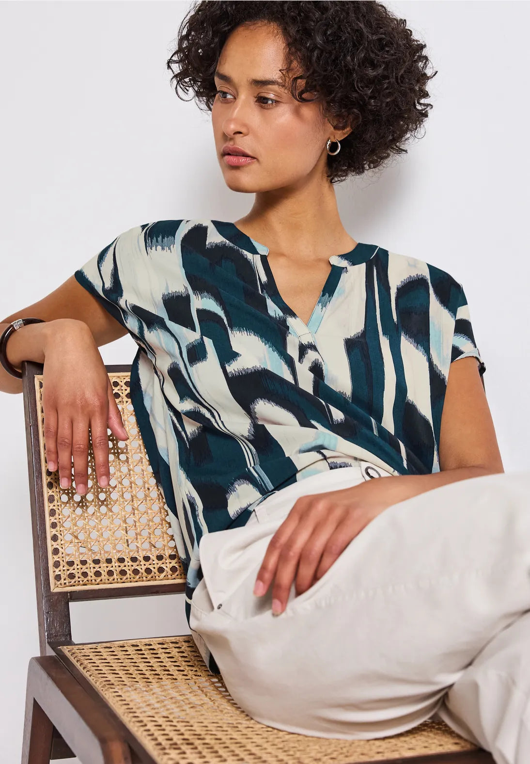 Street One Patterned Blouse In Tide Blue