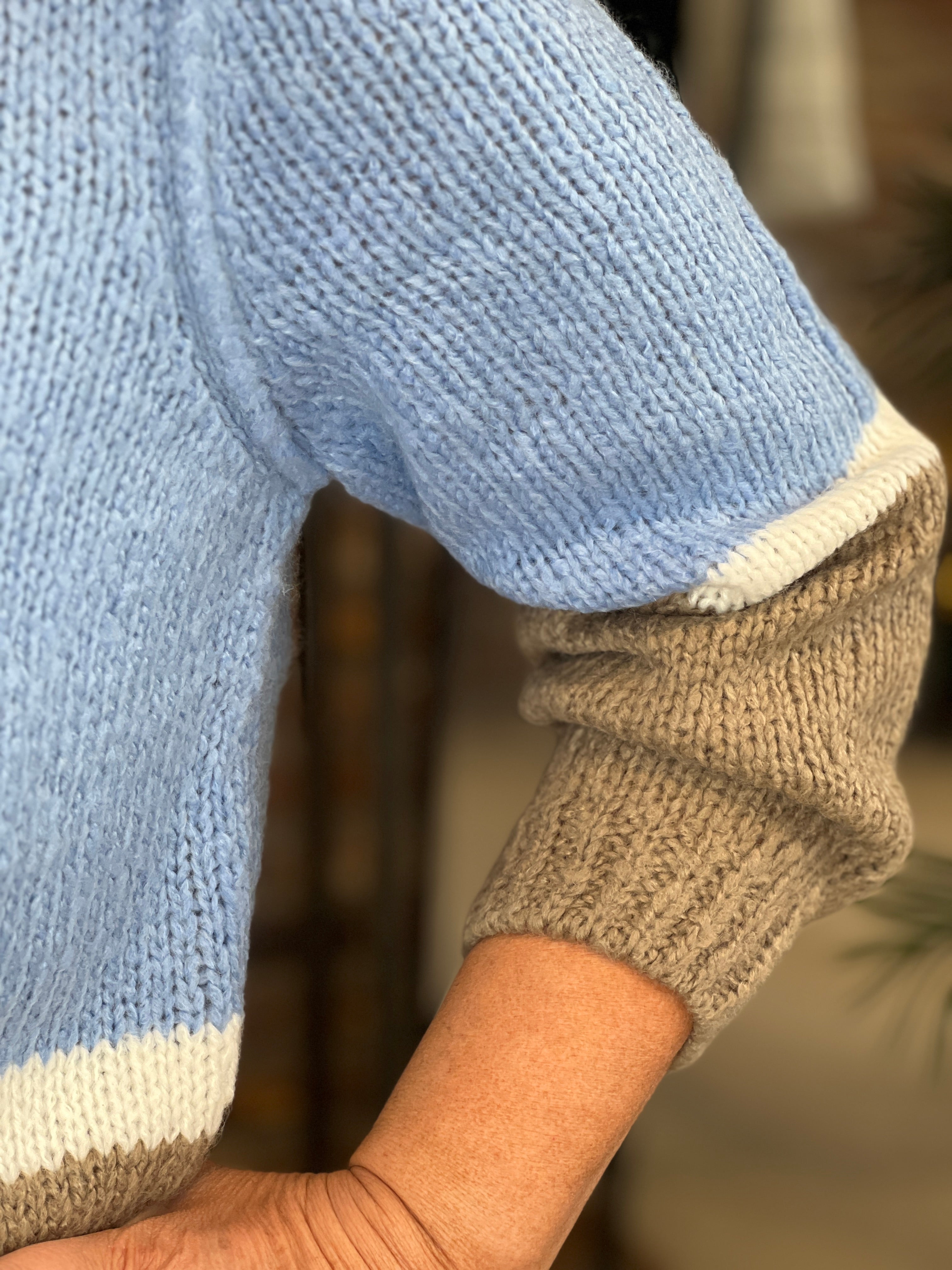 Oui Block Striped Pullover In Blue & Green