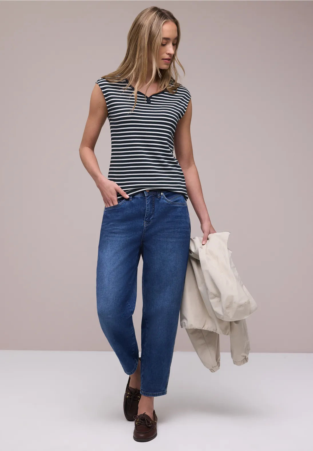 Street One Striped Sleeveless Top In navy