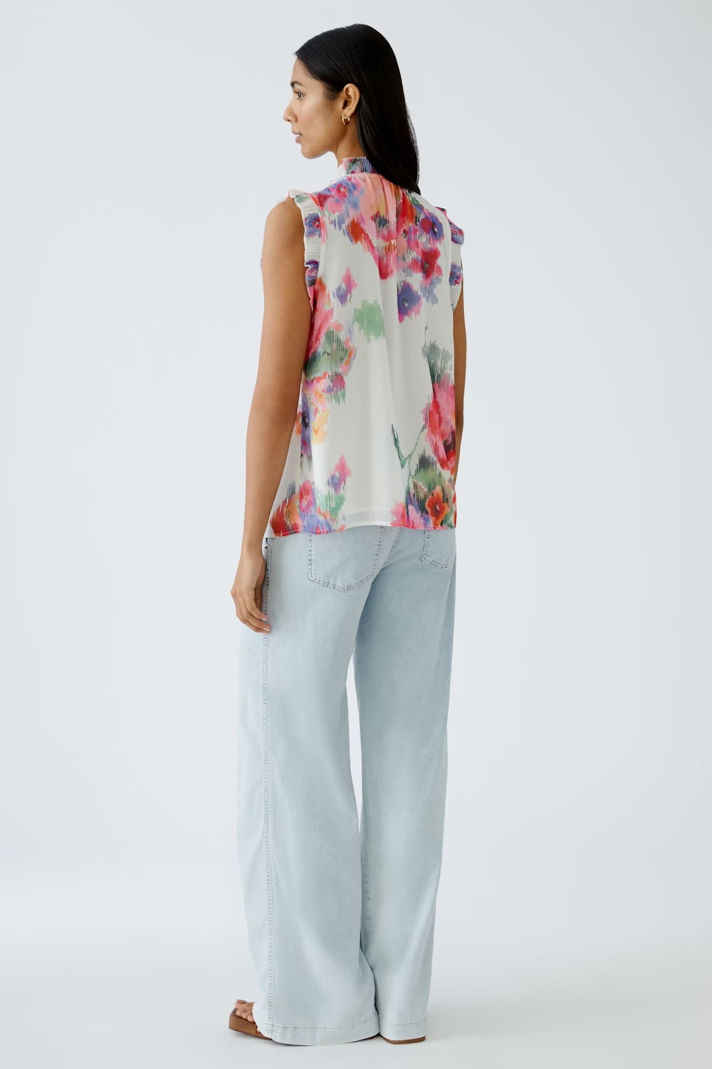 Oui Floral Blouse In Pink & Green