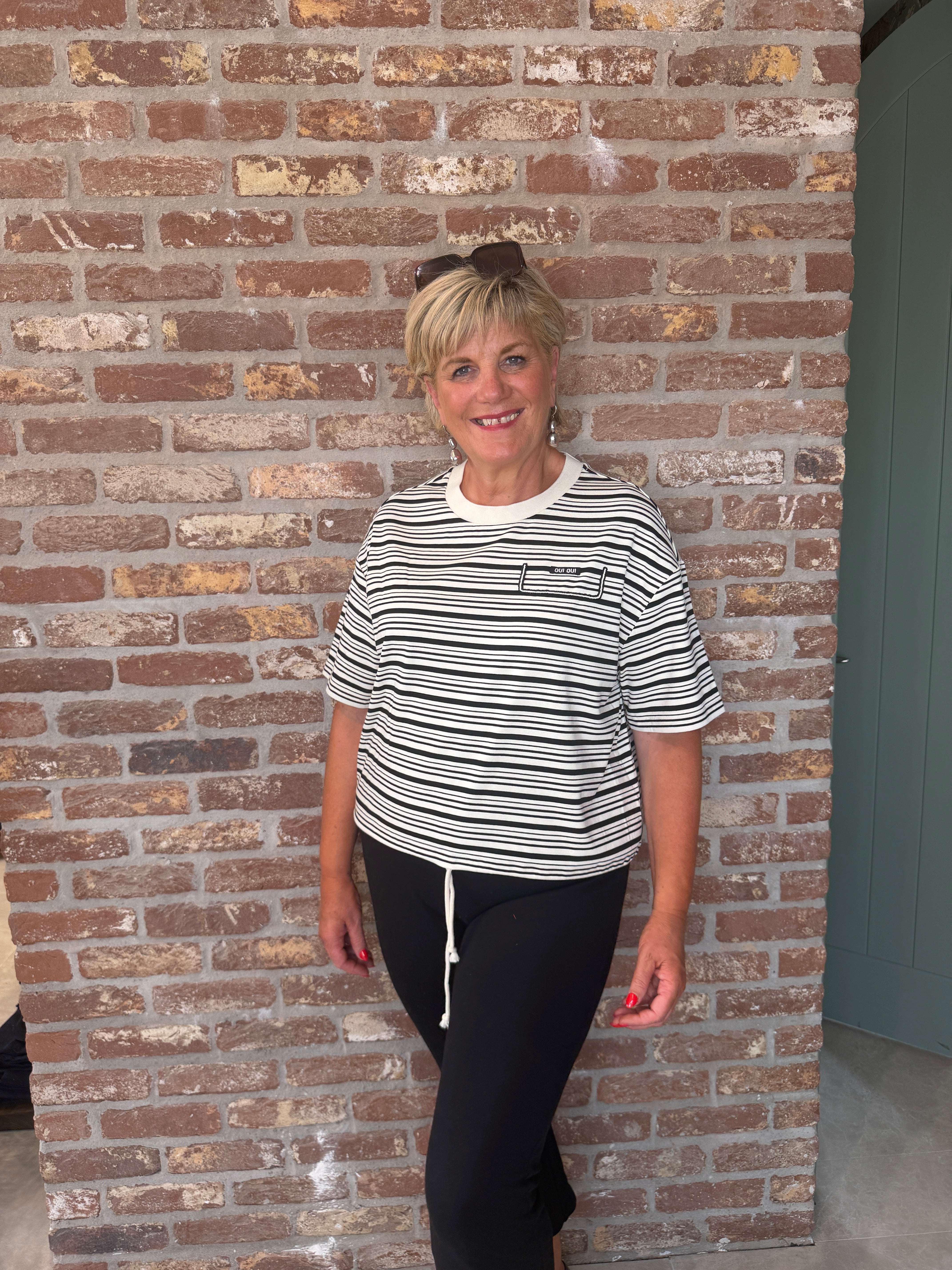 Oui Striped Short Sleeved Jumper In white & black