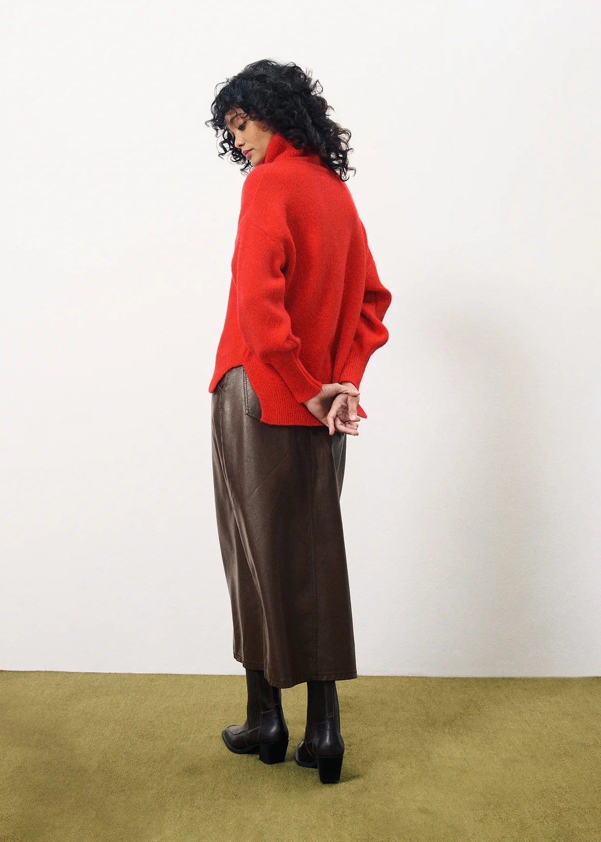 FRNCH Jupe Faux leather Skirt In Chocolate