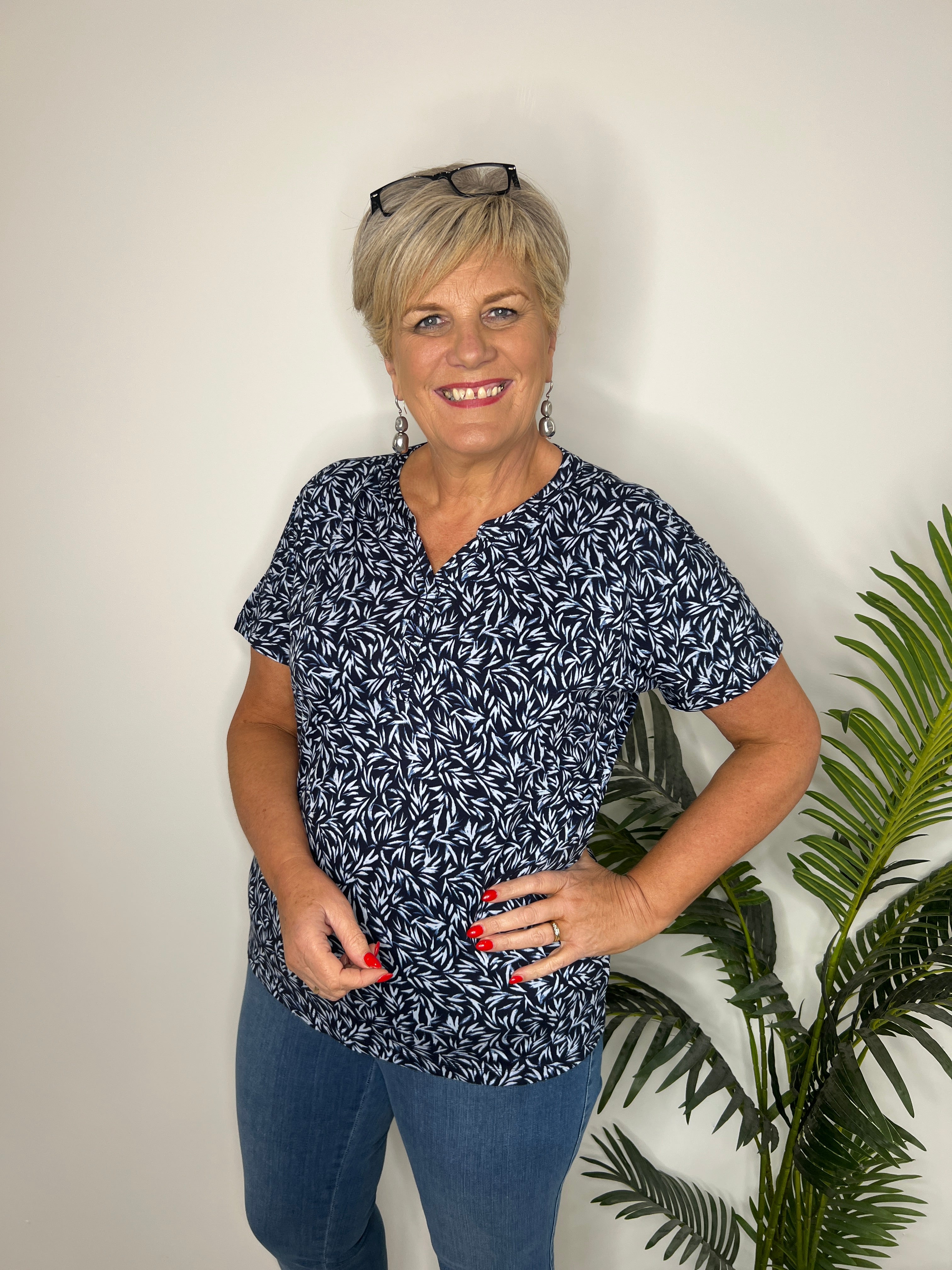 Cecil Minimal Print Top In Urban Dark Blue
