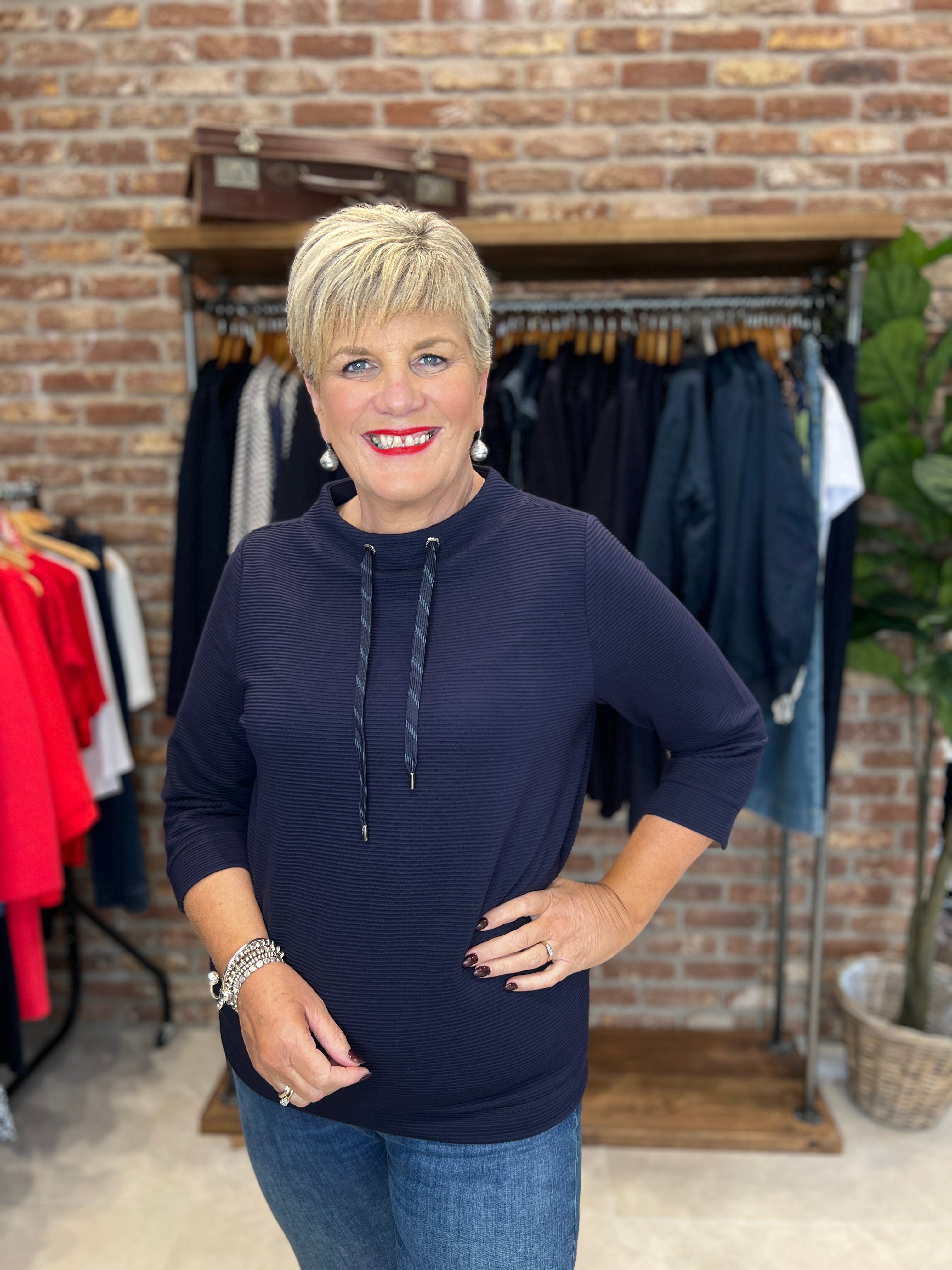 Cecil Ribbed Funnel Neck sweatshirt In Urban Dark Blue