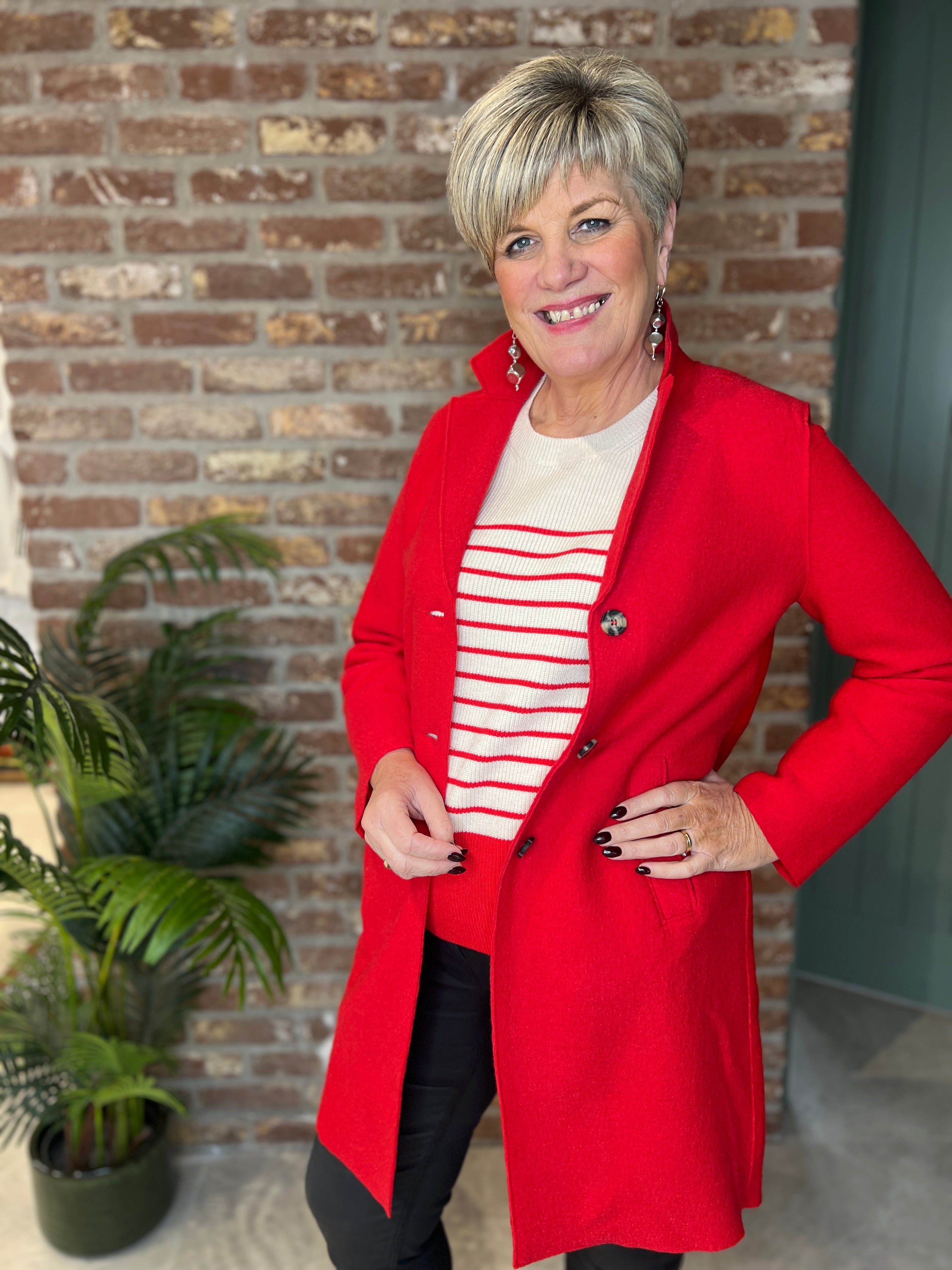 Oui Mayson Boiled Wool Coat In Red