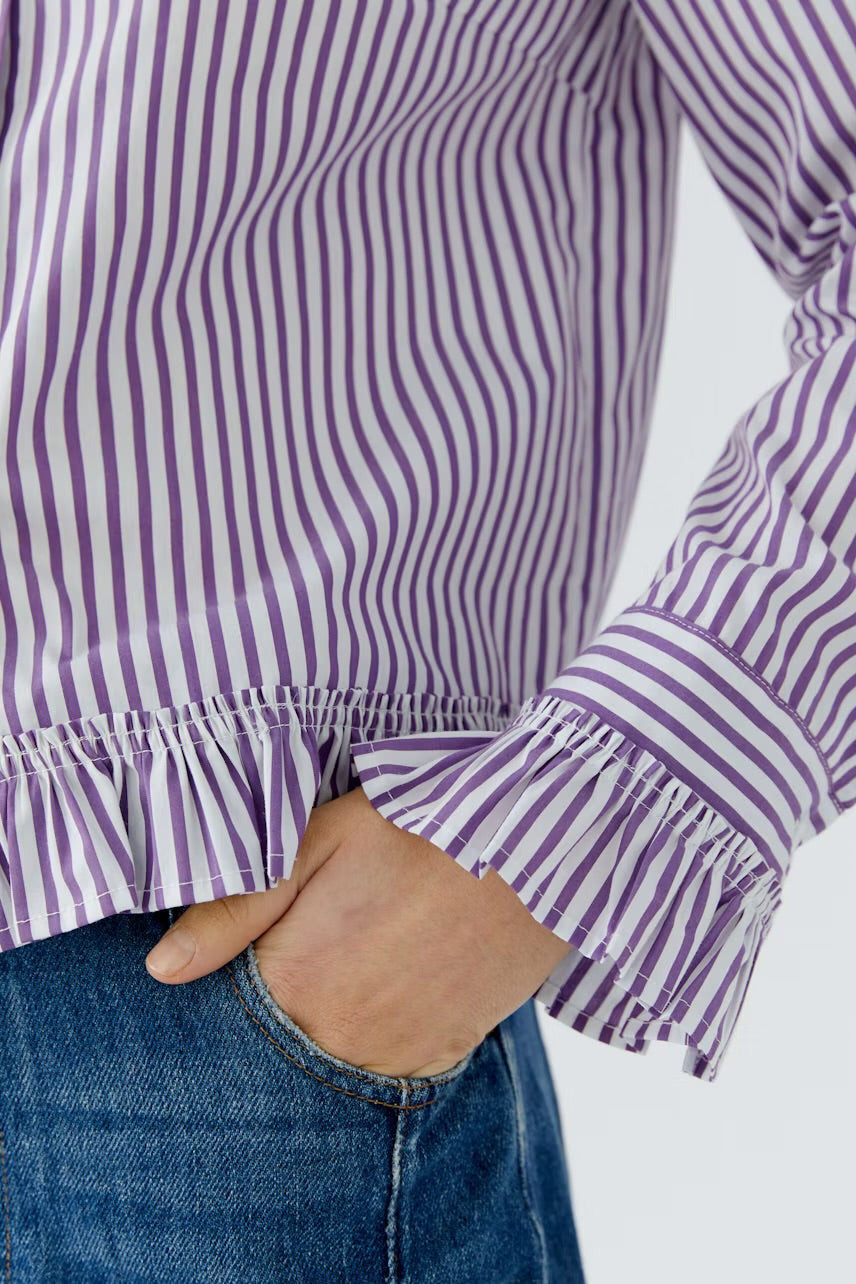 Striped shirt blouse in white & violet