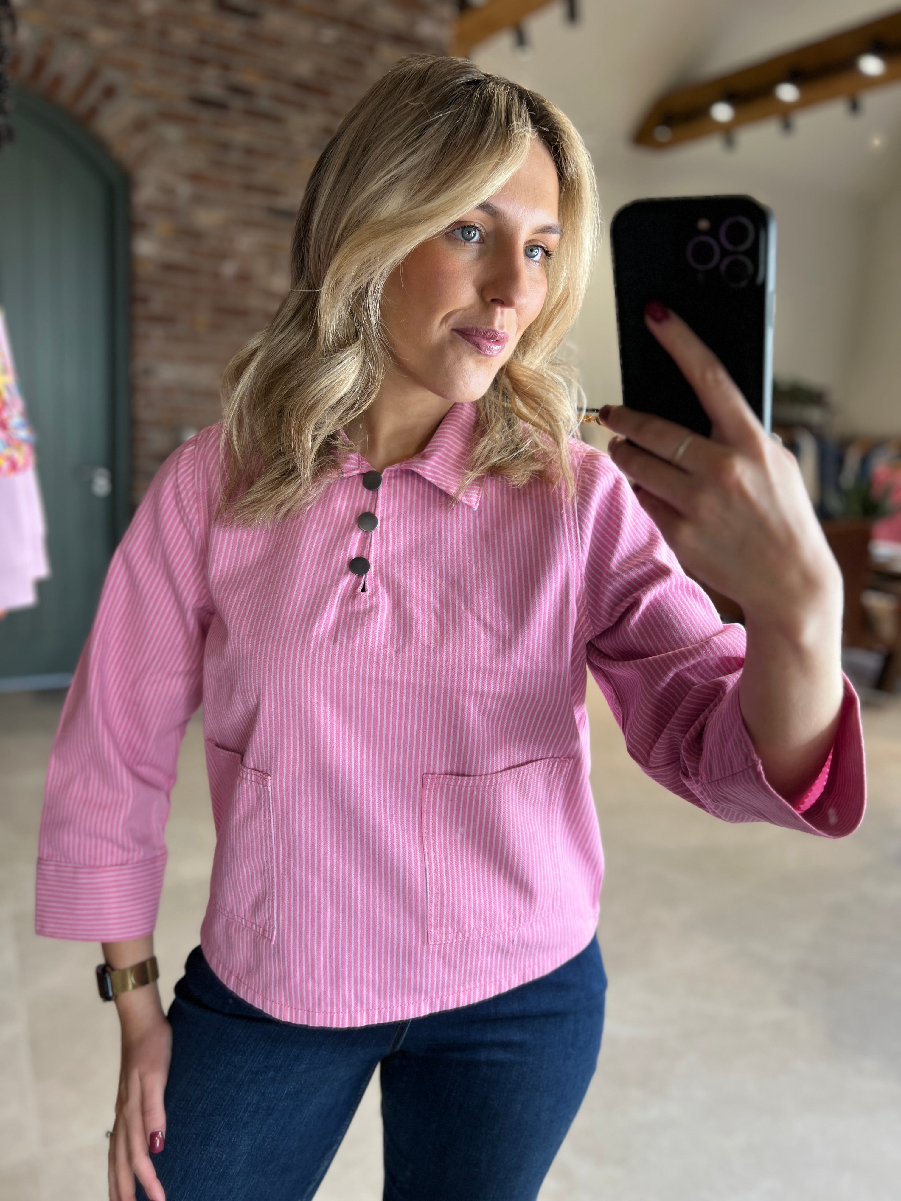 Culture Striped Denim Shirt In Pink & White