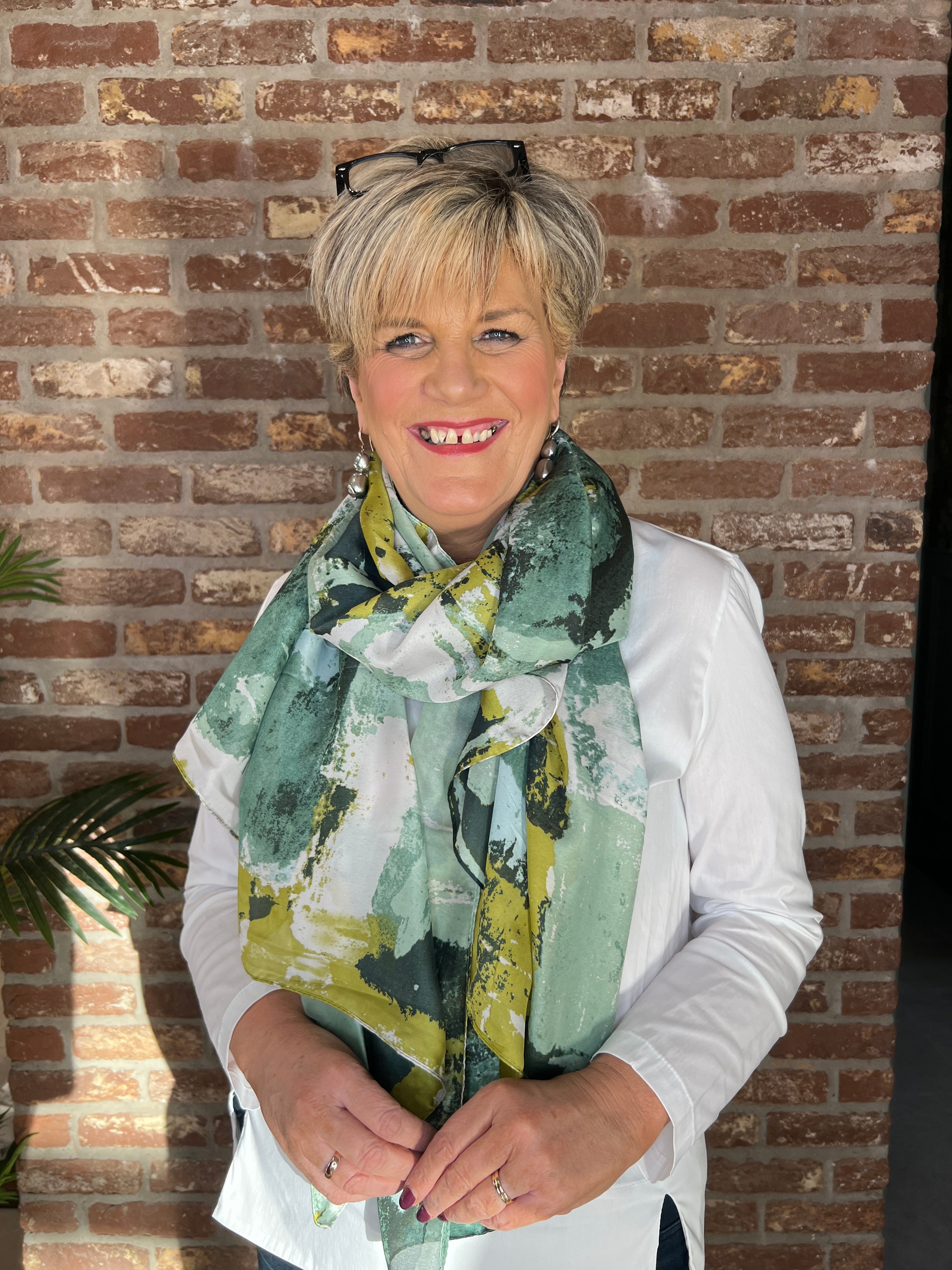 Pipa Patterned Silk Scarf In Green Multi