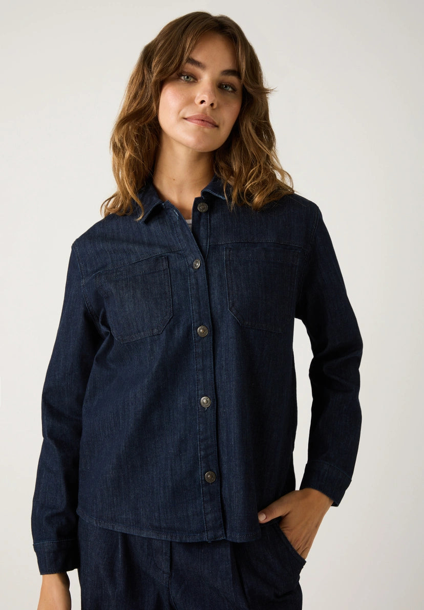 More & More Denim Shirt In Dark Denim Blue