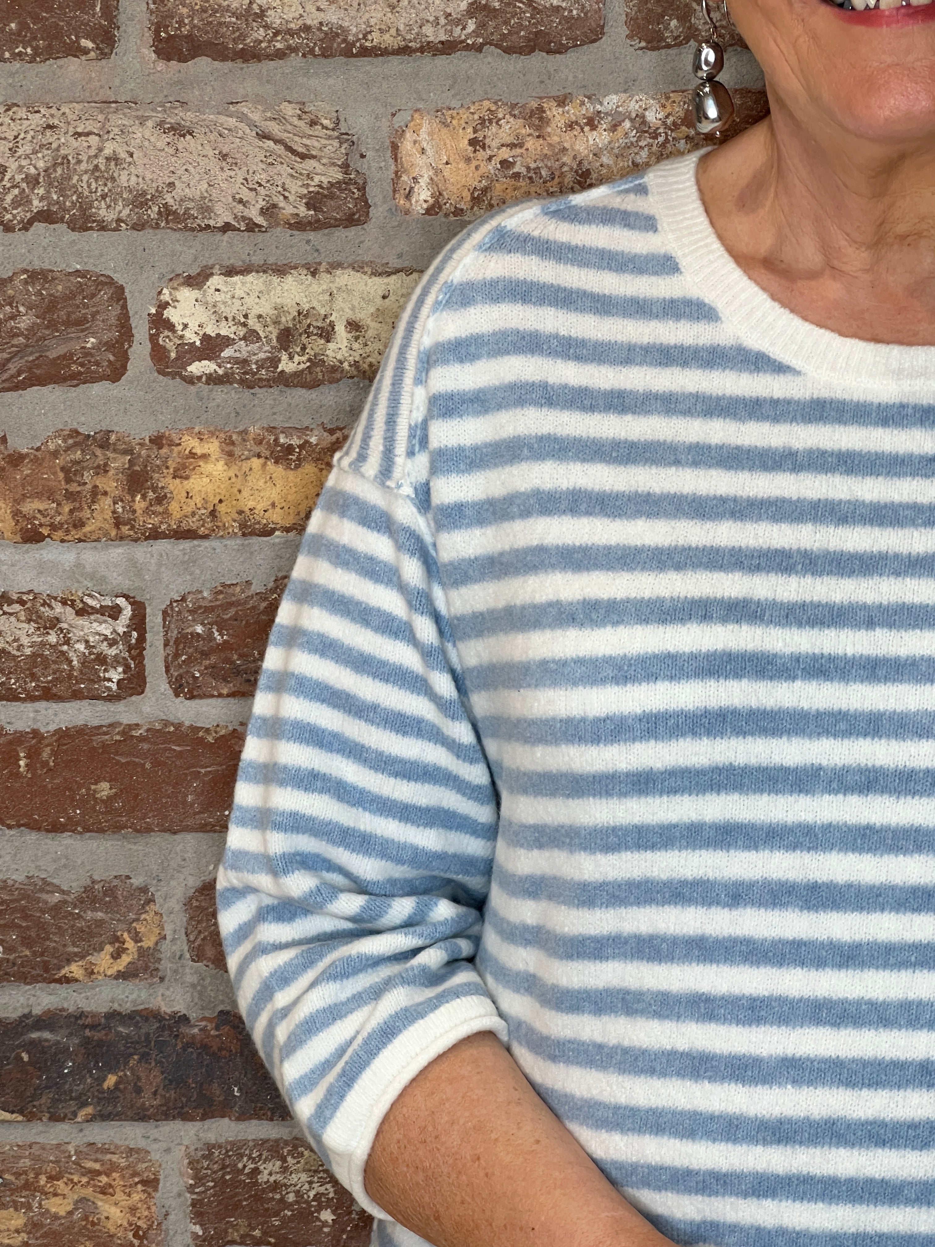 Oui Striped Pullover In White & Blue