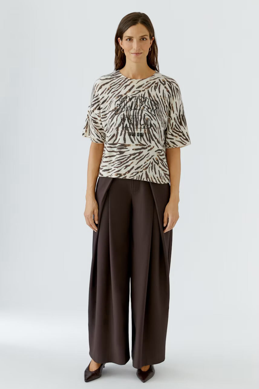 Zebra patterned pullover in white,brown & black