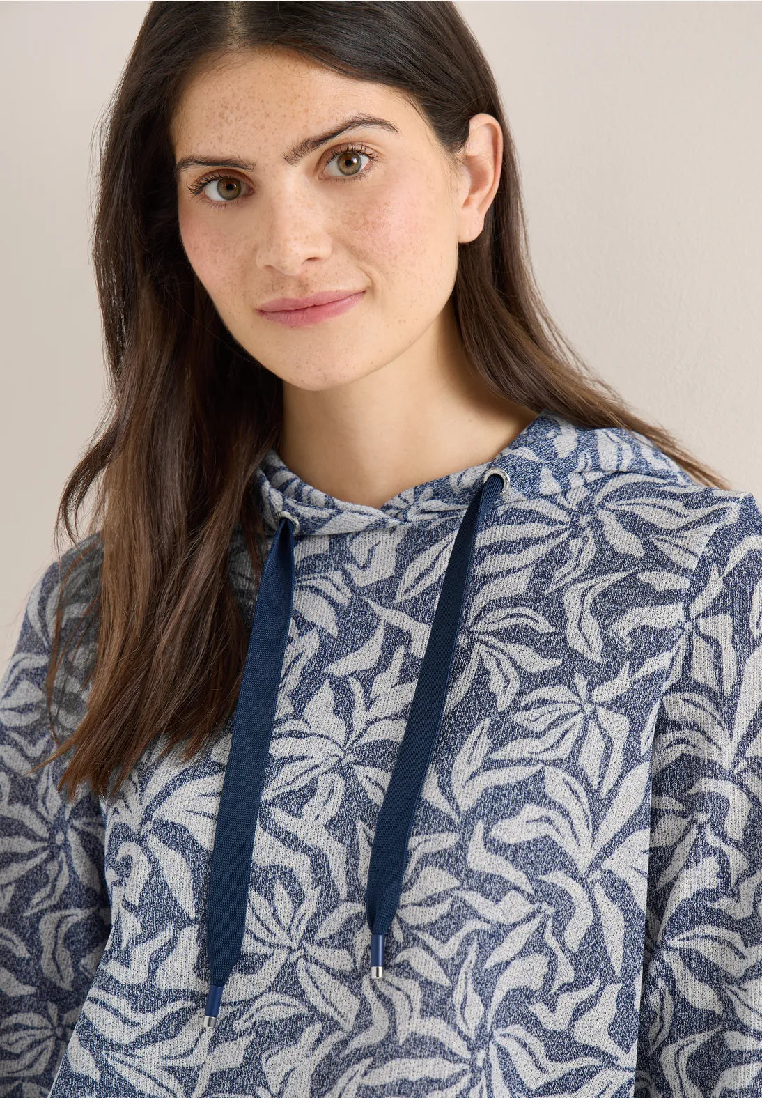 Cecil floral print hoodie In sporty denim