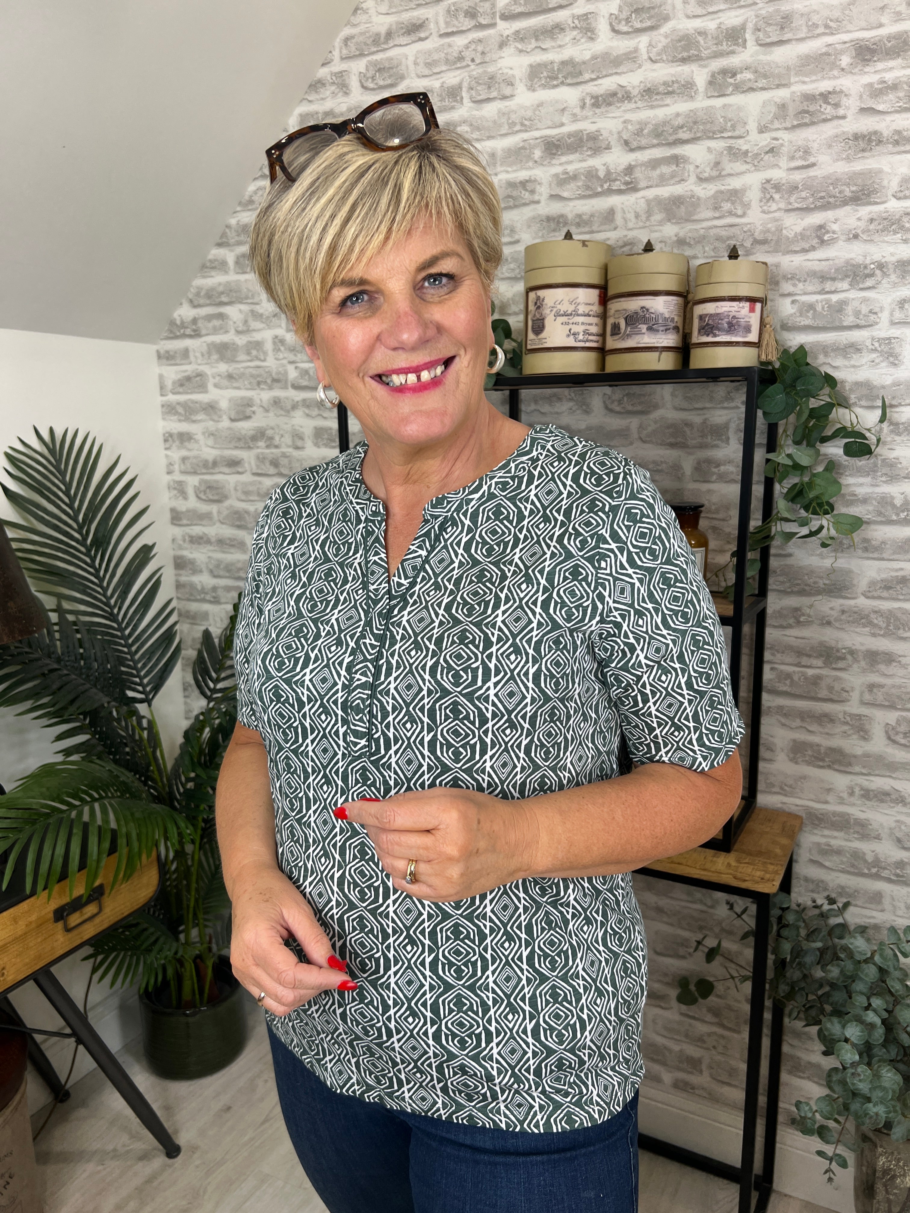 Cecil Minimal Split Neck Top In Balmy Khaki