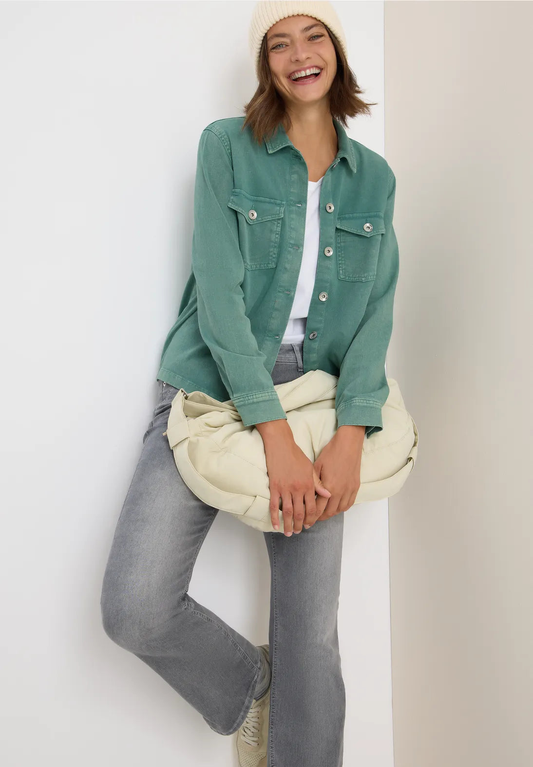 Cecil Coloured Denim Over shirt In Jewel Green