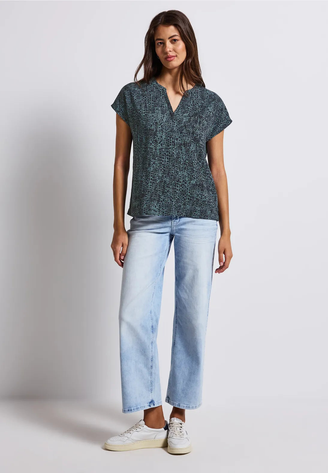 Street One Print Blouse In Deep Water Blue