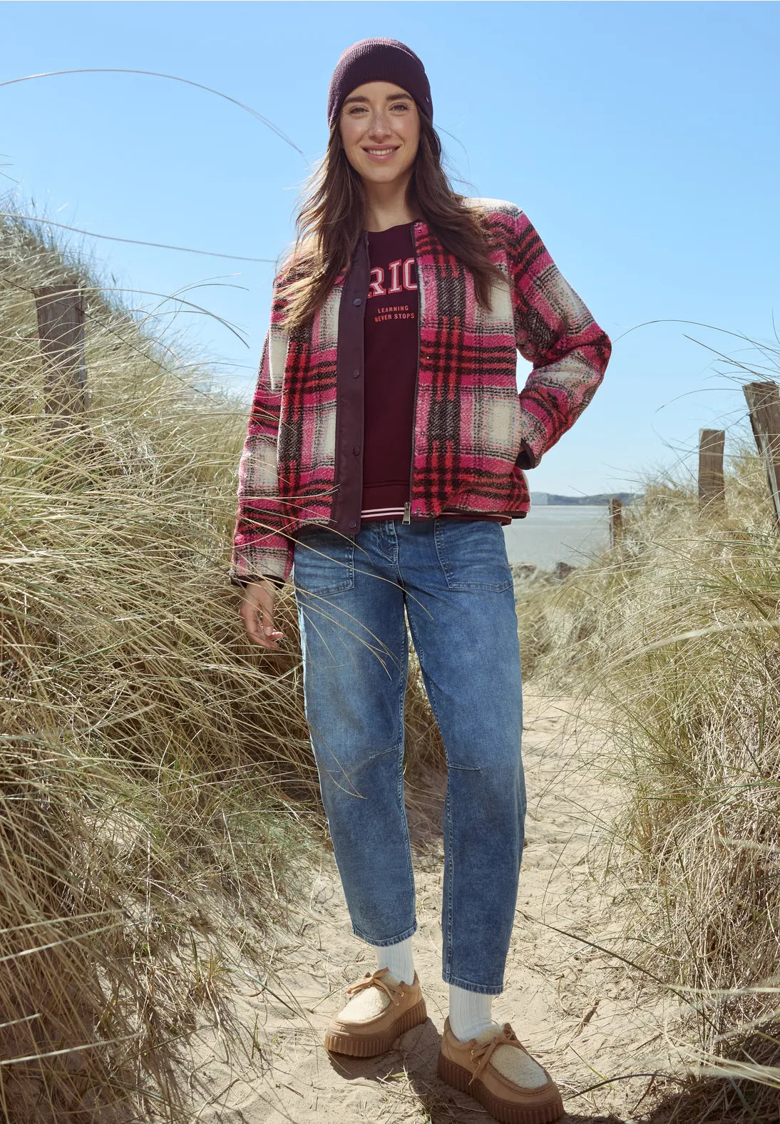 Teddy check jacket in berry red